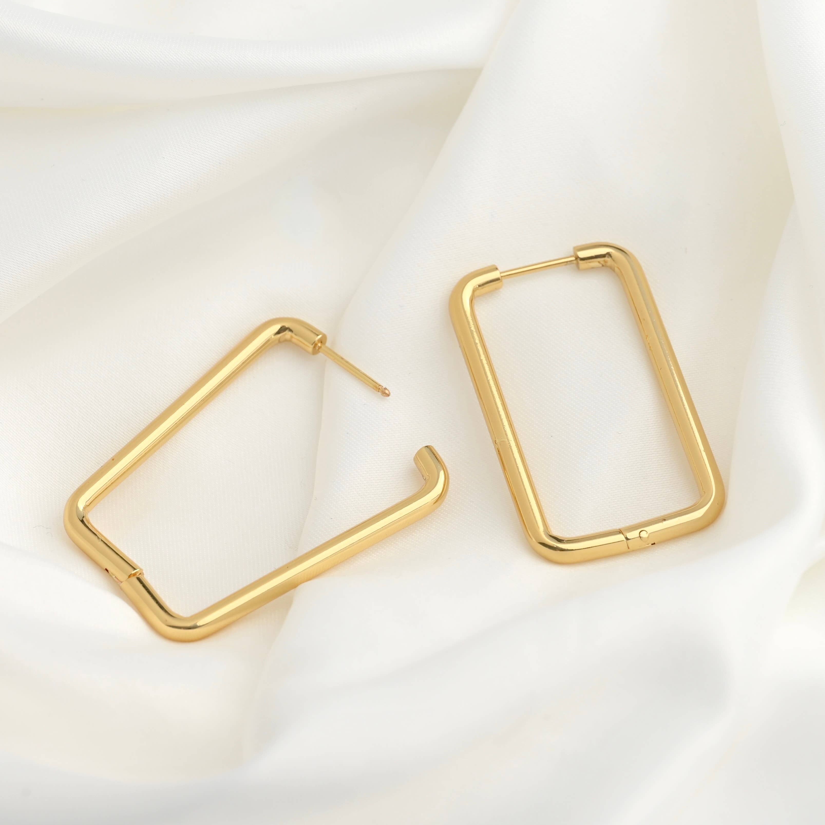 Oversized Rectangle Hoops - 18k Gold Statement Hoop Earrings