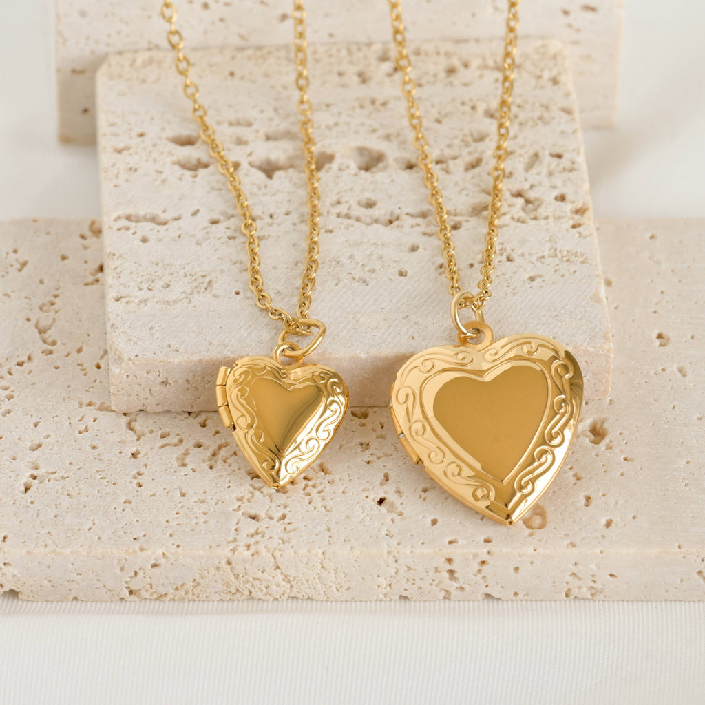 Blueyejewelry - Heart Locket Necklace - Vintage Style Locket Heart Pendant