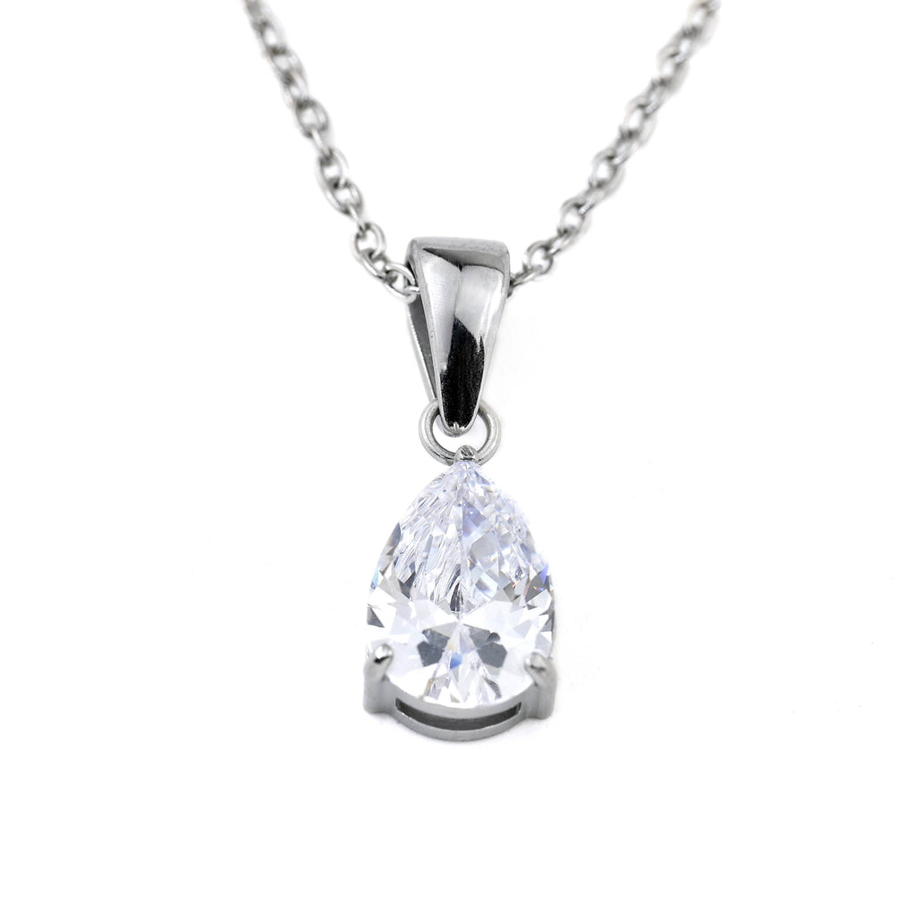 Blueyejewelry - Pear CZ Necklace - Tear Drop Diamond Birthstone Pendant