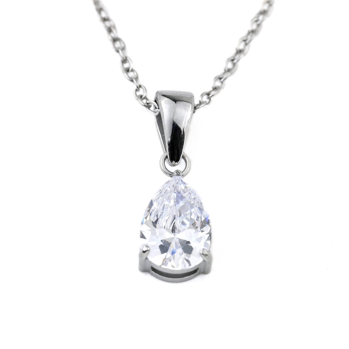 Blueyejewelry - Pear CZ Necklace - Tear Drop Diamond Birthstone Pendant