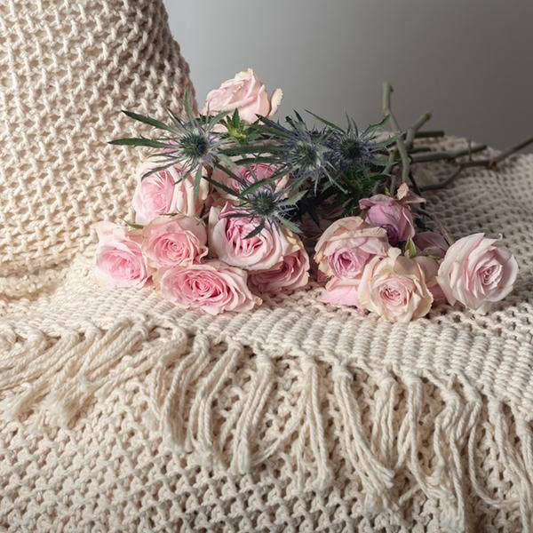 50" x 65" Knitted Cream Cotton Throw