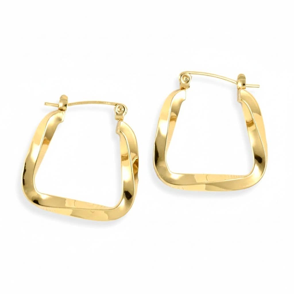 Sculpted Gold Angular Hoops - Wavy Square Hoop Earrings