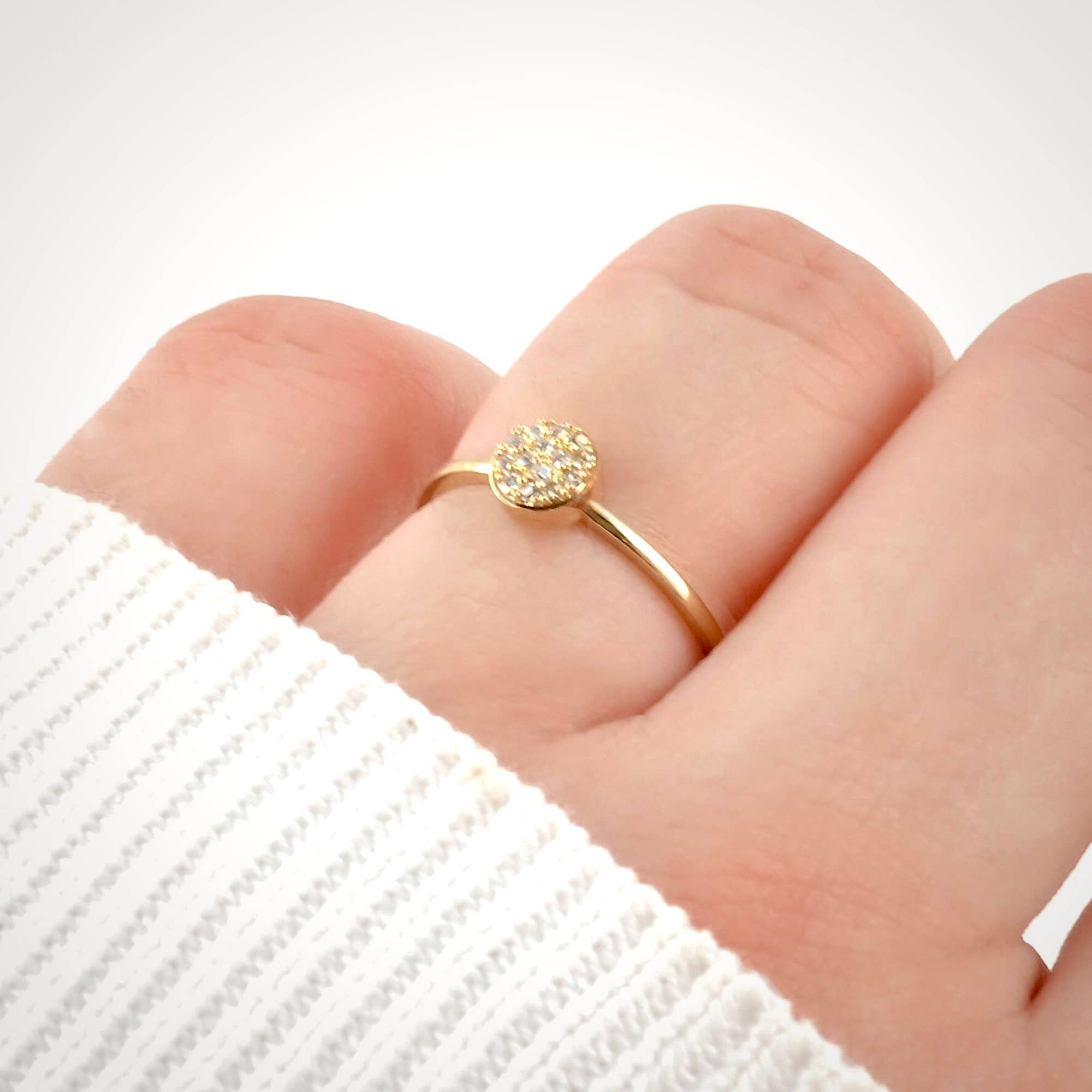 Blueyejewelry - Gold Pave CZ Coin Ring - Stainless Steel Round Diamond Ring