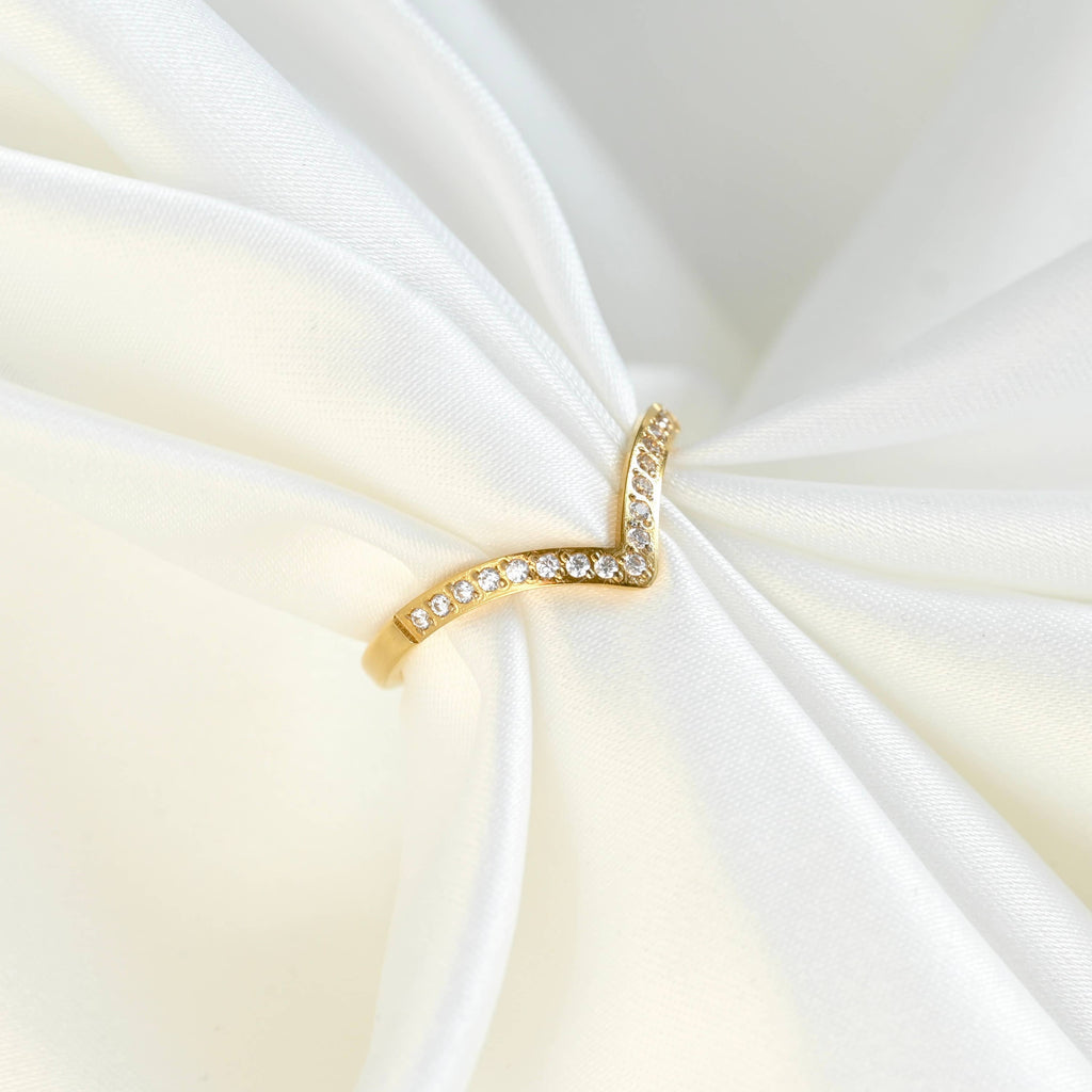 Wishbone Stacker Rings - Plain and Pave Dimond V Ring Set