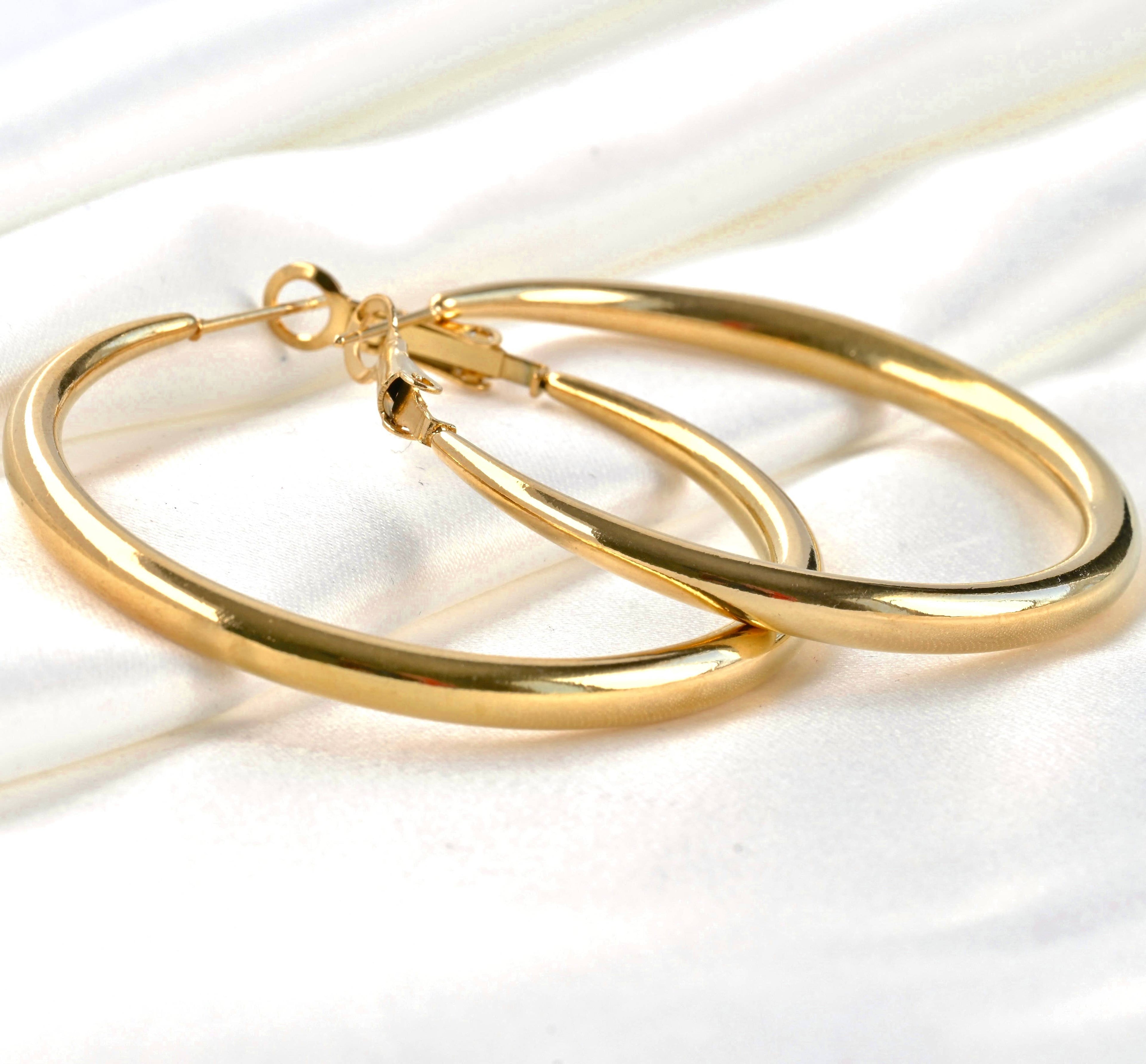 Blueyejewelry - Thick Gold Tapered Hoop Earrings - 47mm - Stainless Steel
