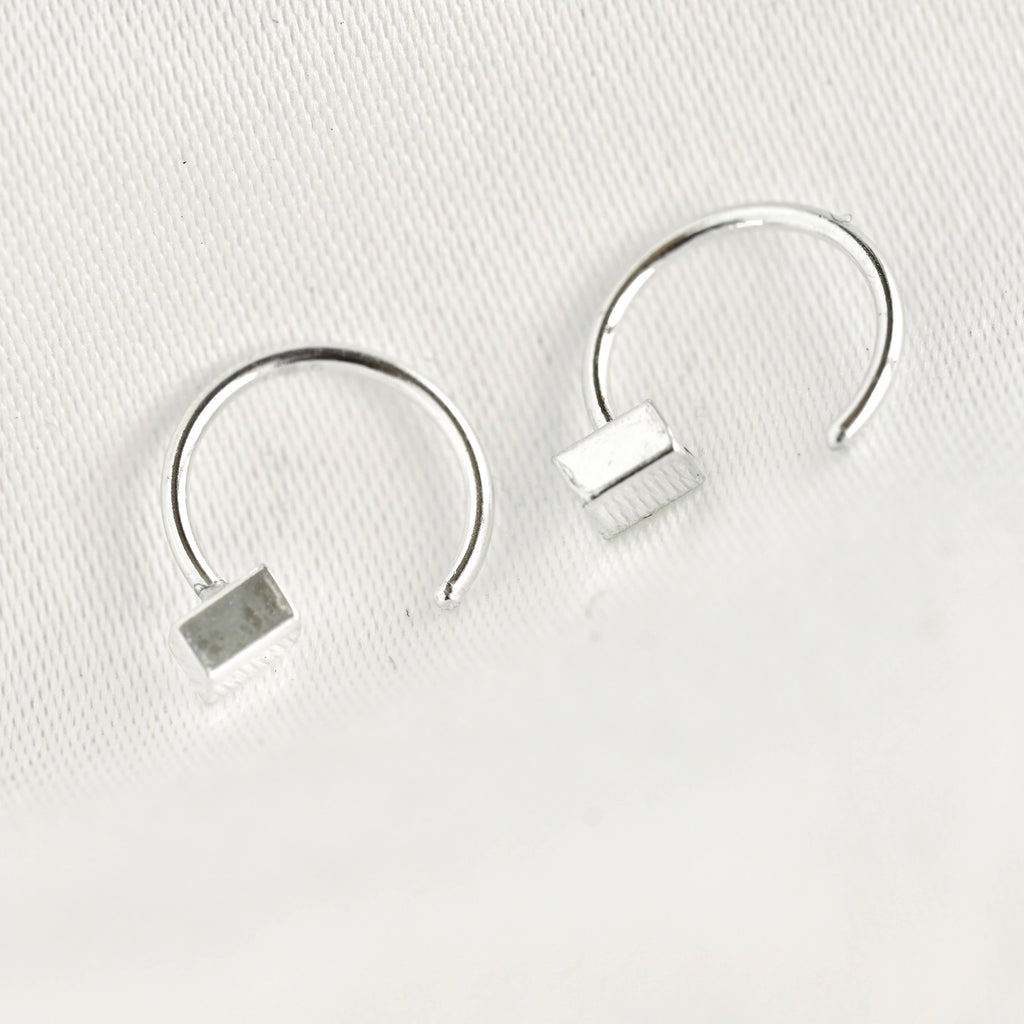 Silver Rectangle Hoops - 925 Silver Geometric Earrings