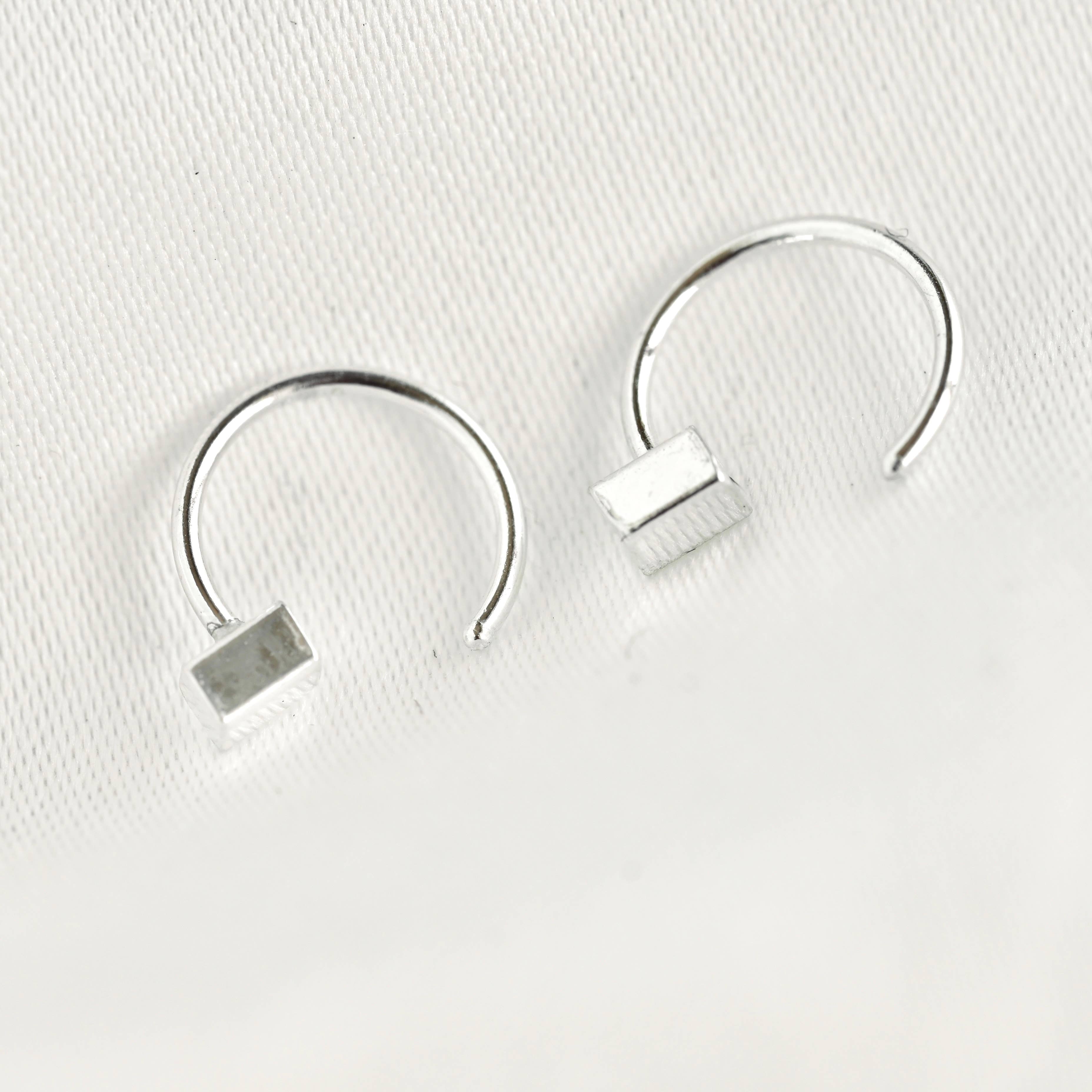 Silver Rectangle Hoops - 925 Silver Geometric Earrings