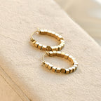 Blueyejewelry - Medium Gold Cube Bead Hoop Earrings- Stainless Steel