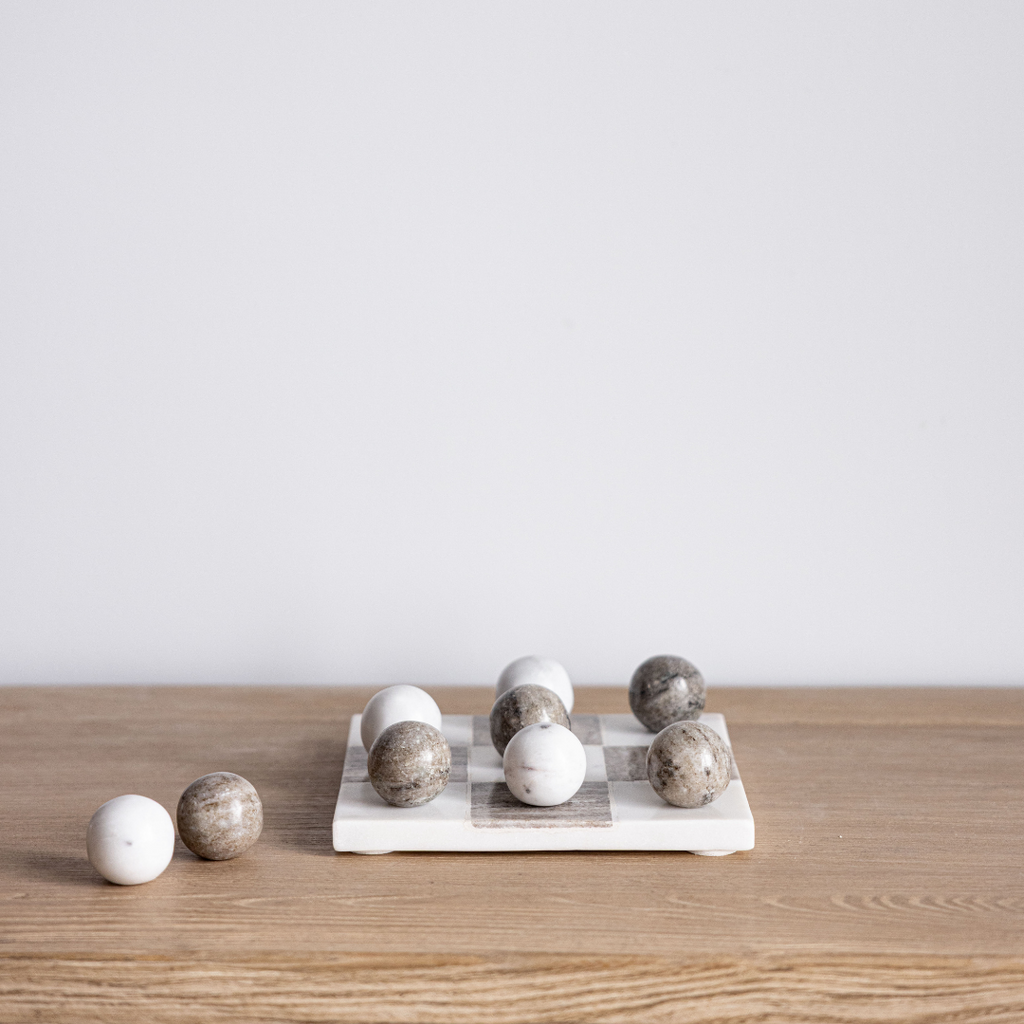 Luxe B Co. - White & Beige Marble Tic-Tac-Toe Game