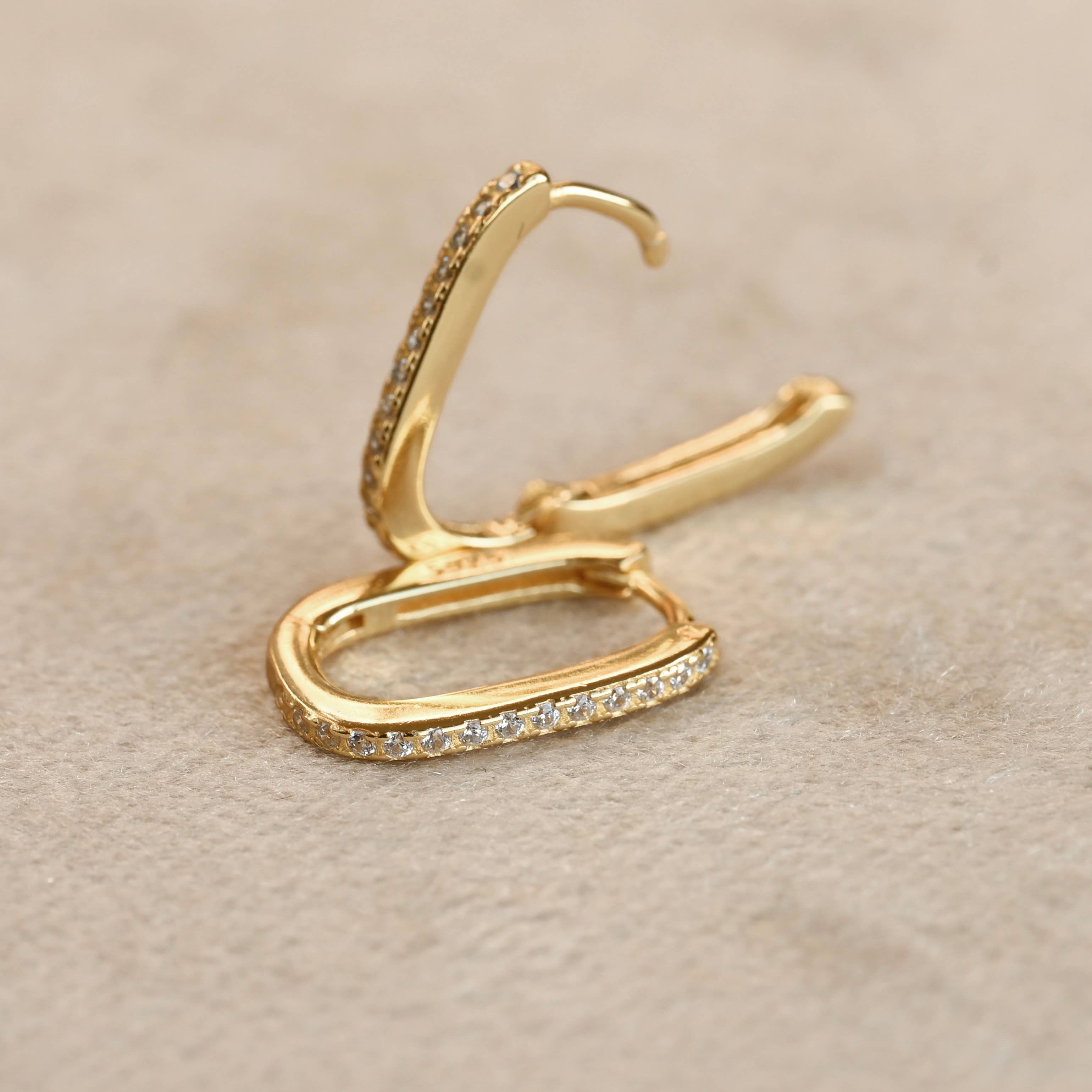 Diamond U Hoops - 925 Silver Pavé Link Hoop Earrings