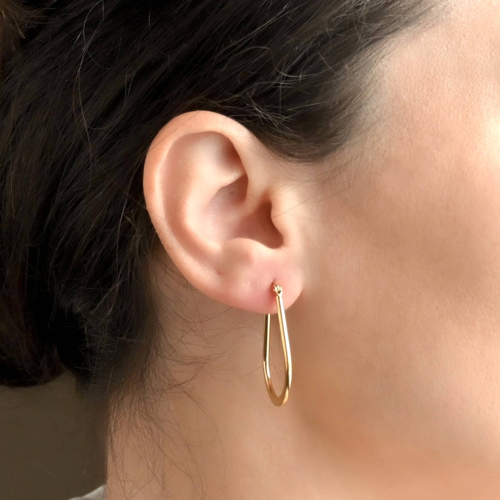 Flat Teardrop Hoops - Waterproof Thin Oval Hoop Earrings
