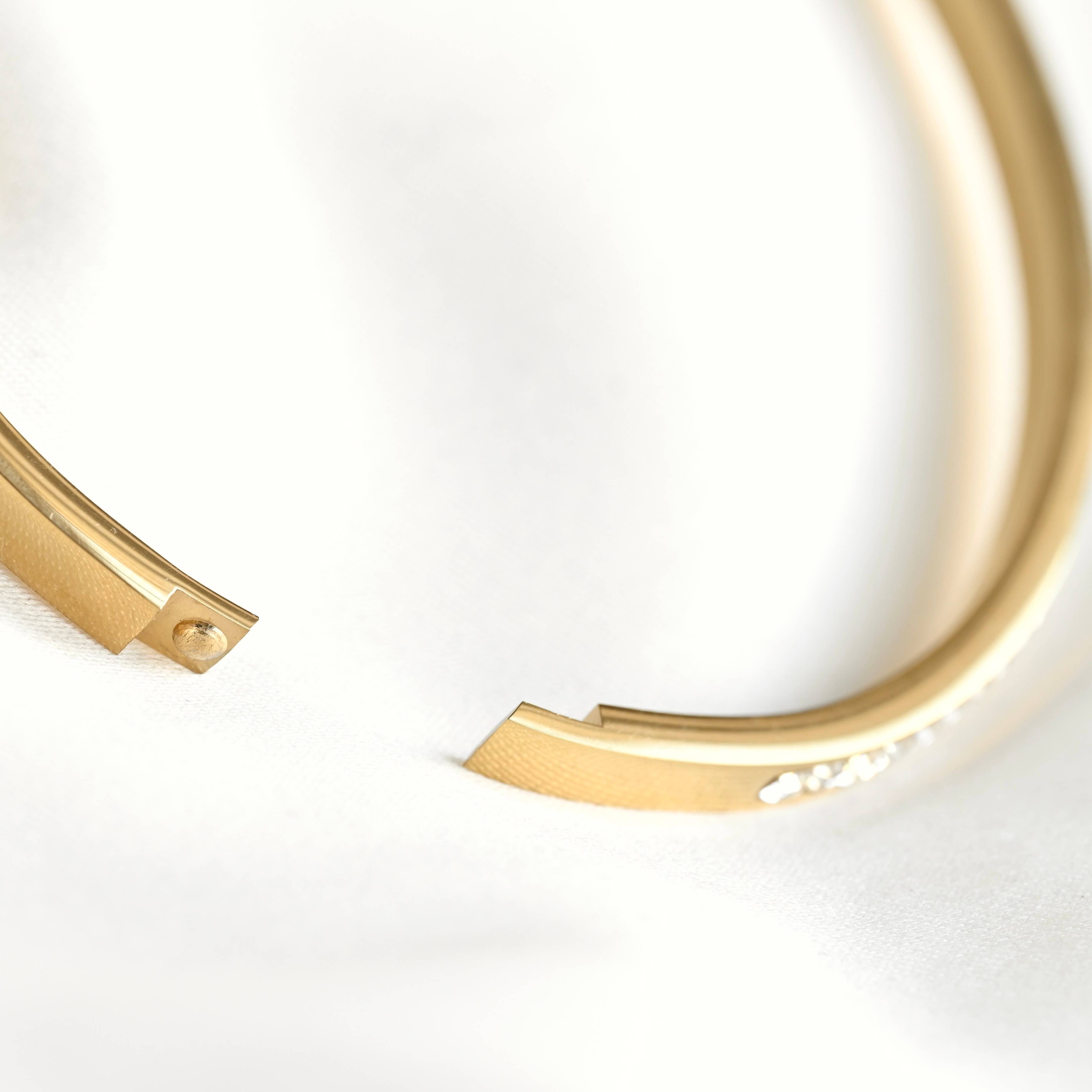 Blueyejewelry - Channel Set Hinged Bangle - Gold CZ Bangle - Cuff Bracelet