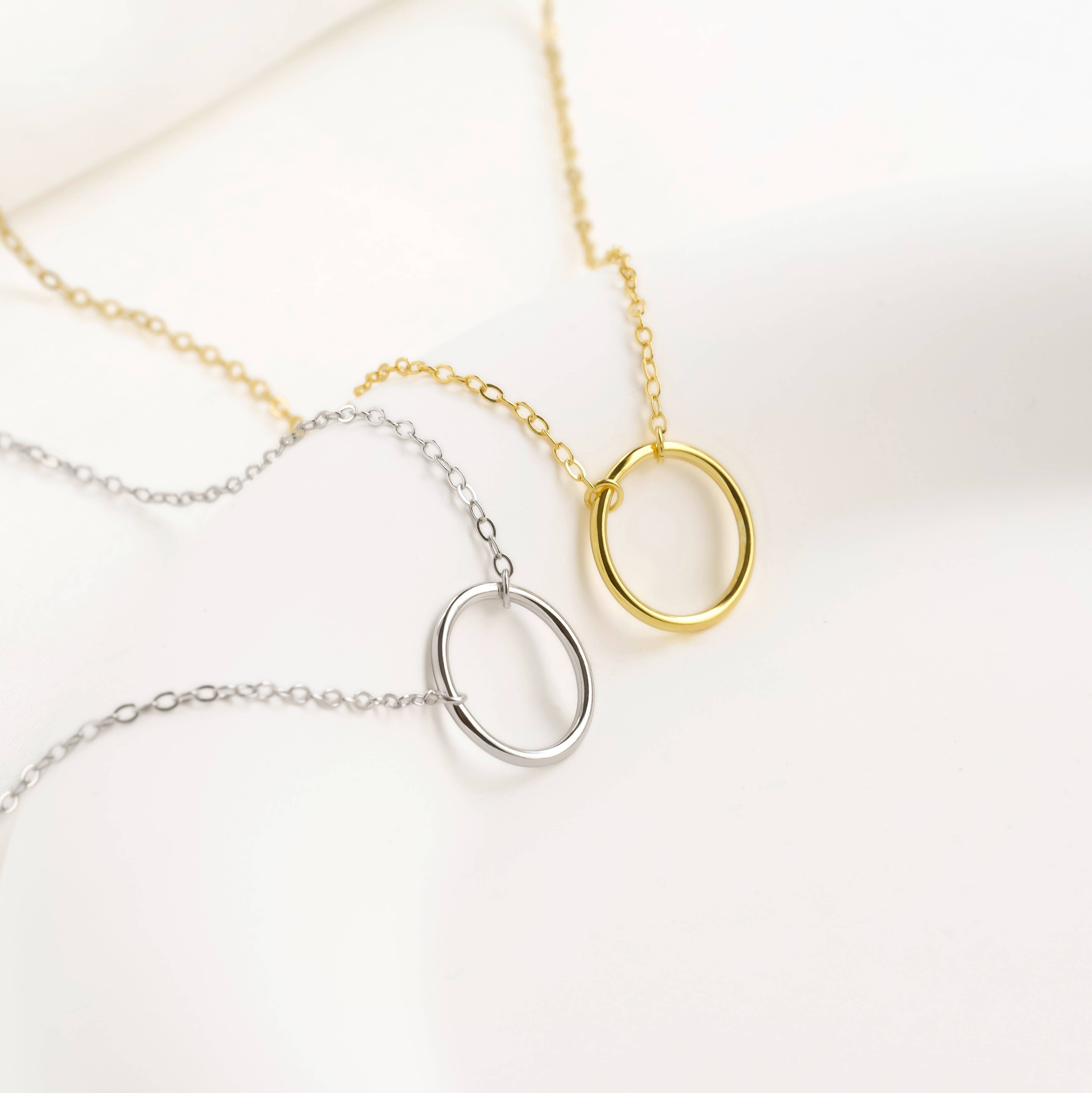 Sterling Silver Circle Link Necklace - Gold Circle Necklace
