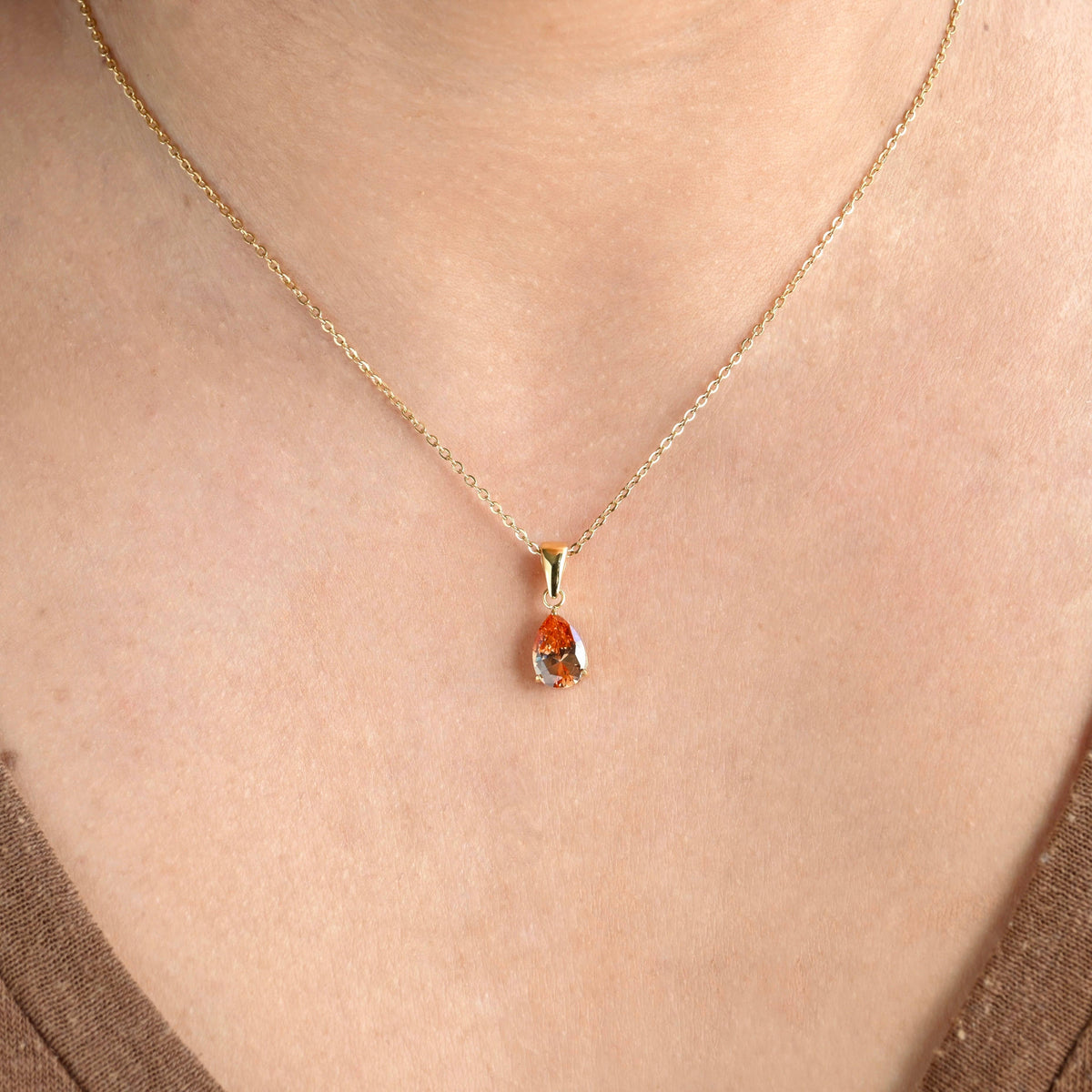Blueyejewelry - Pear CZ Necklace - Tear Drop Diamond Birthstone Pendant