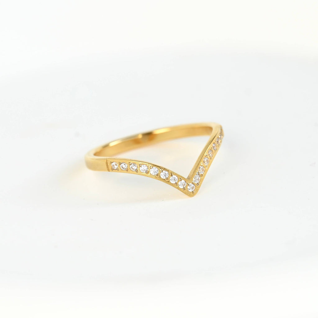 Wishbone Stacker Rings - Plain and Pave Dimond V Ring Set