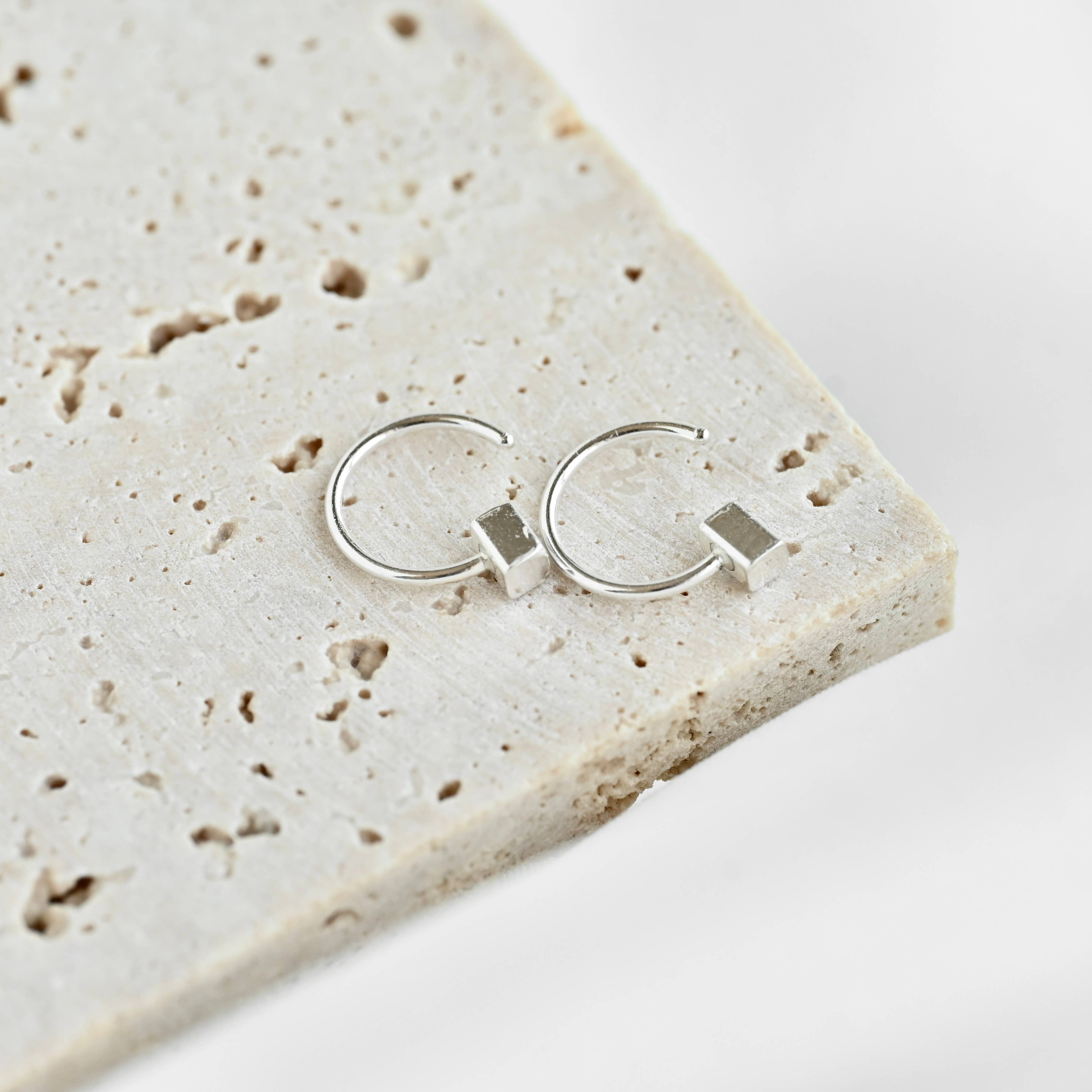 Silver Rectangle Hoops - 925 Silver Geometric Earrings