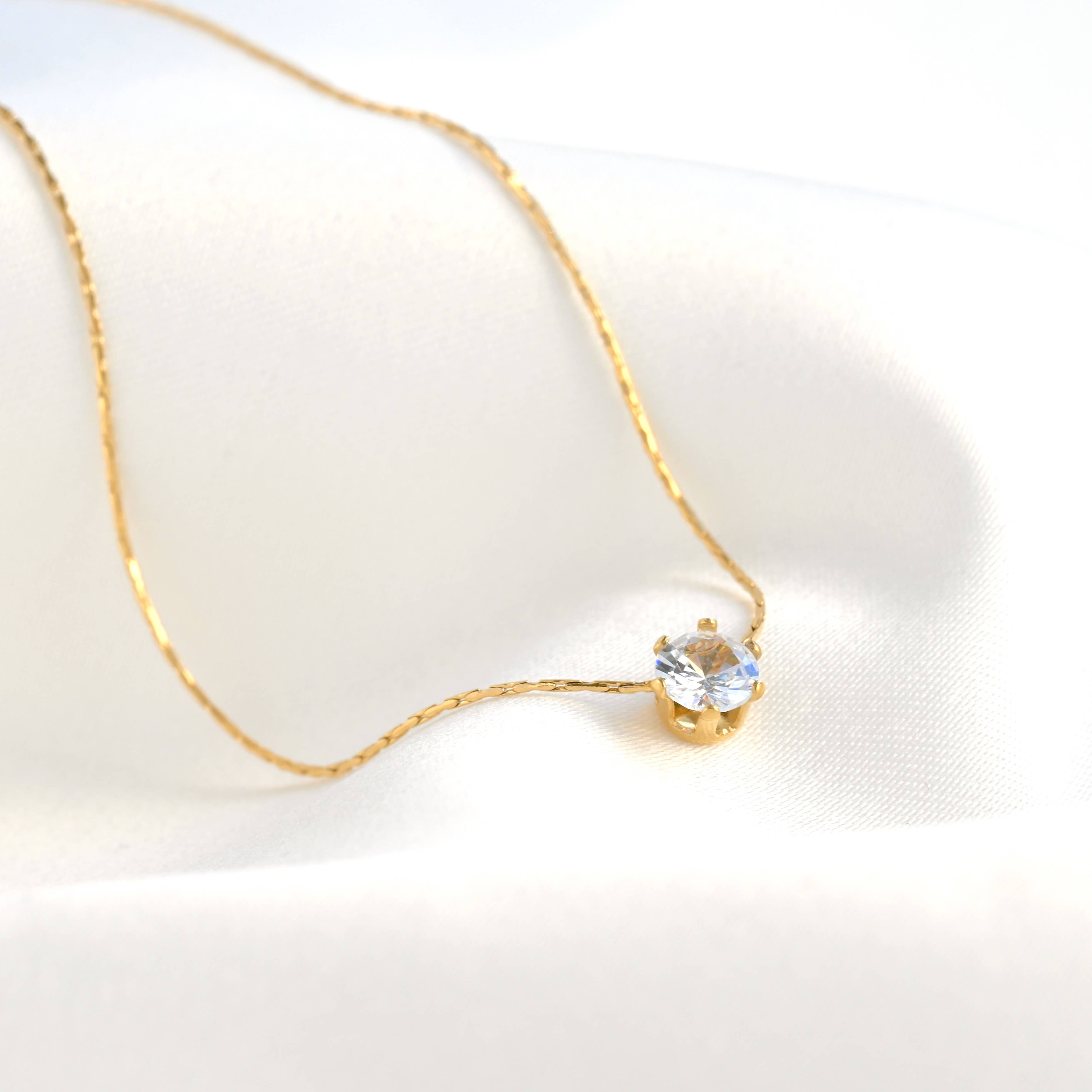 Solitaire Necklace - Tarnish-free Diamond Pendant