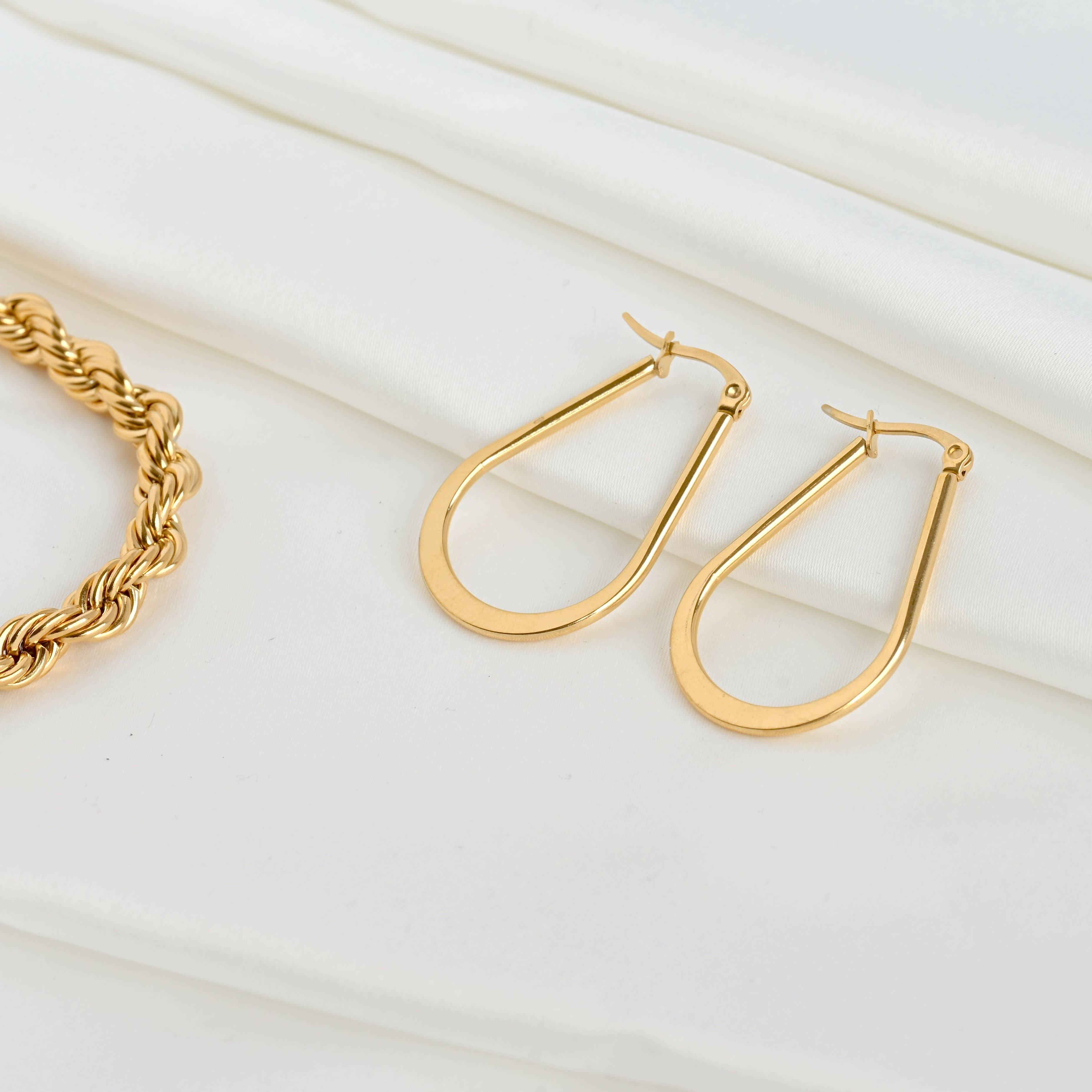 Flat Teardrop Hoops - Waterproof Thin Oval Hoop Earrings