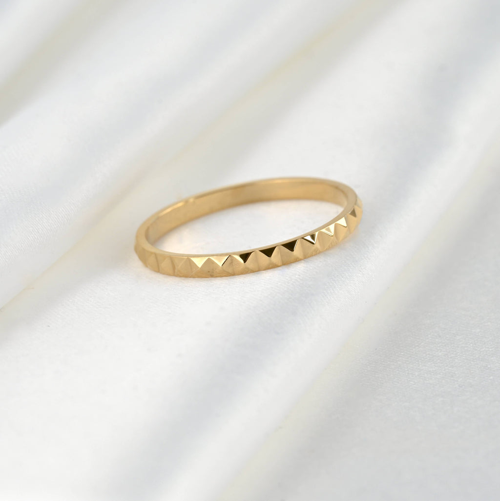 blueyejewerly - Geometric Gold Pyramid Ring - Stainless Steel