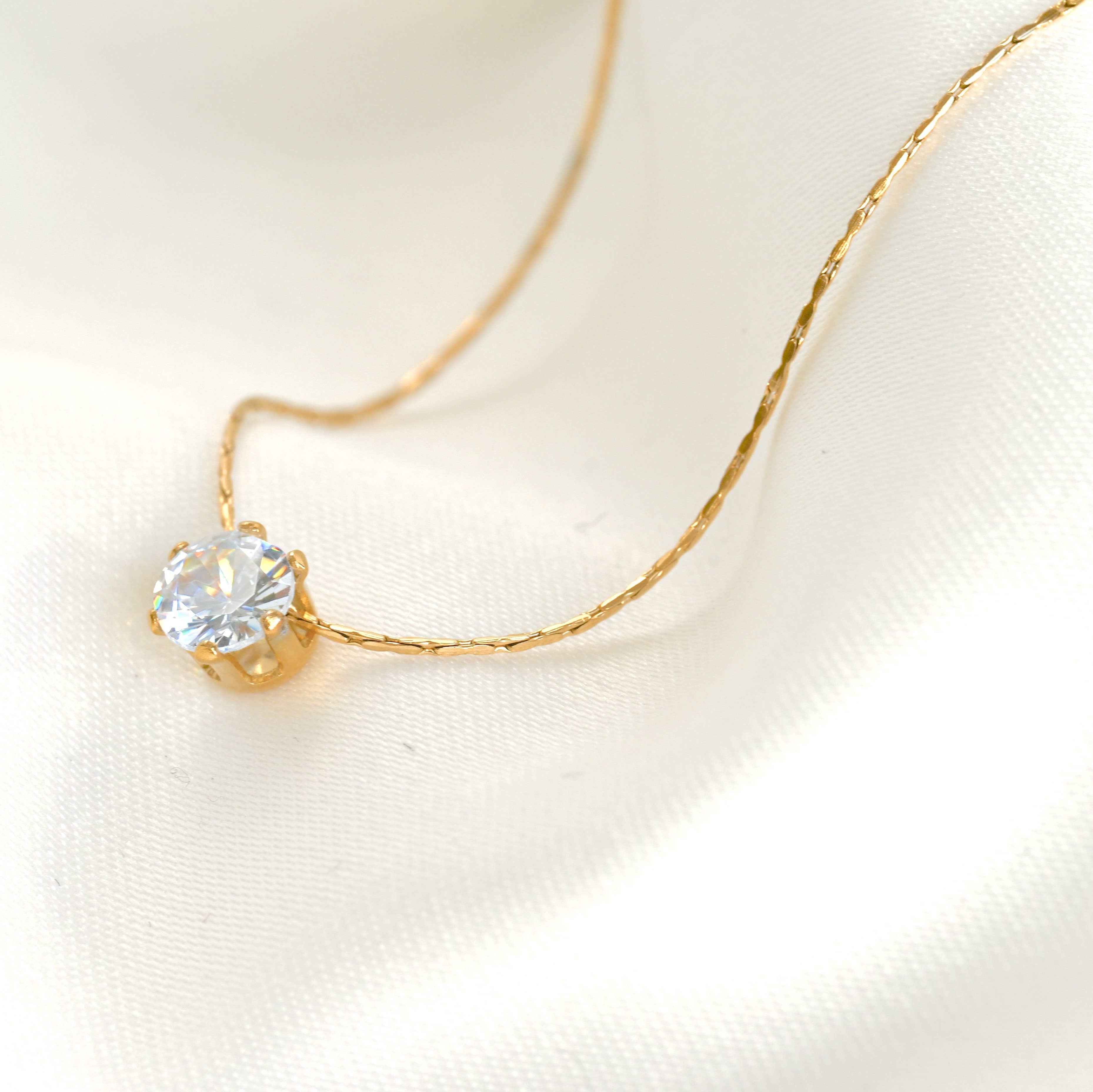 Solitaire Necklace - Tarnish-free Diamond Pendant