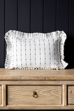 Luxe B Co - Ruffle Lumbar Pillow Cover Embroidery Olive Green Stripes