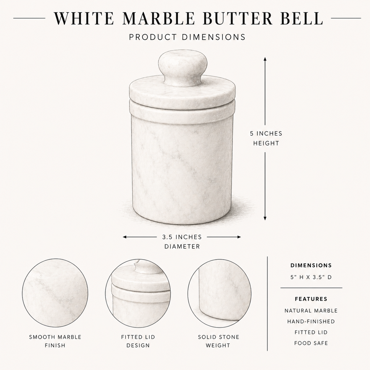 Luxe B Co Canada - White Marble Butter Bell