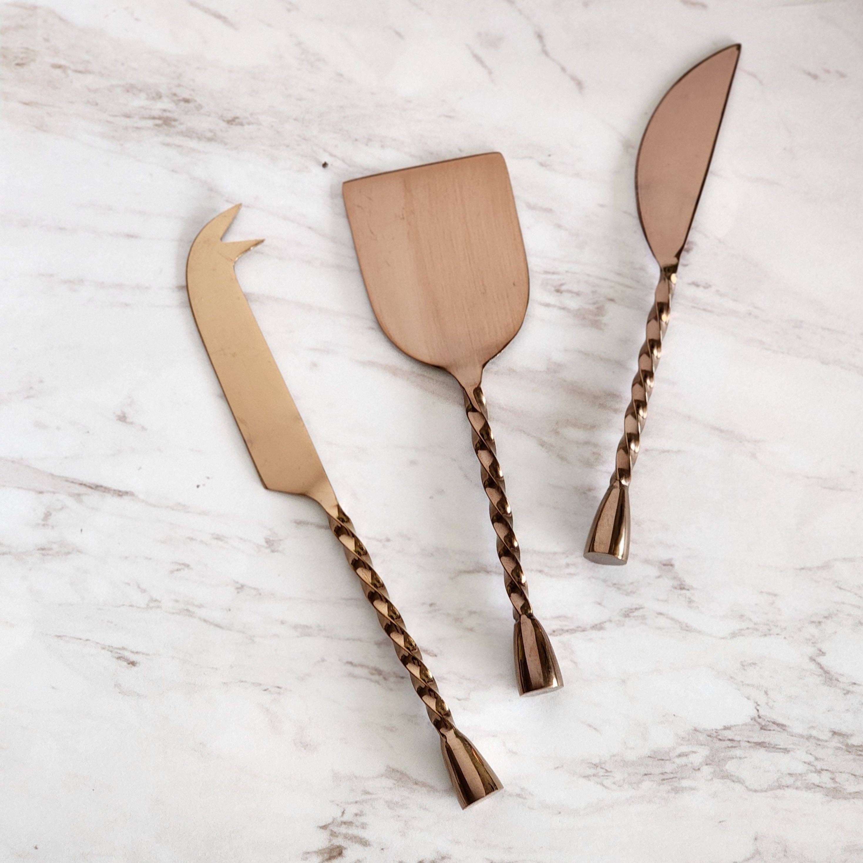 Spiral Handles Cheese Knife Set - Gold , Black & Rose Gold