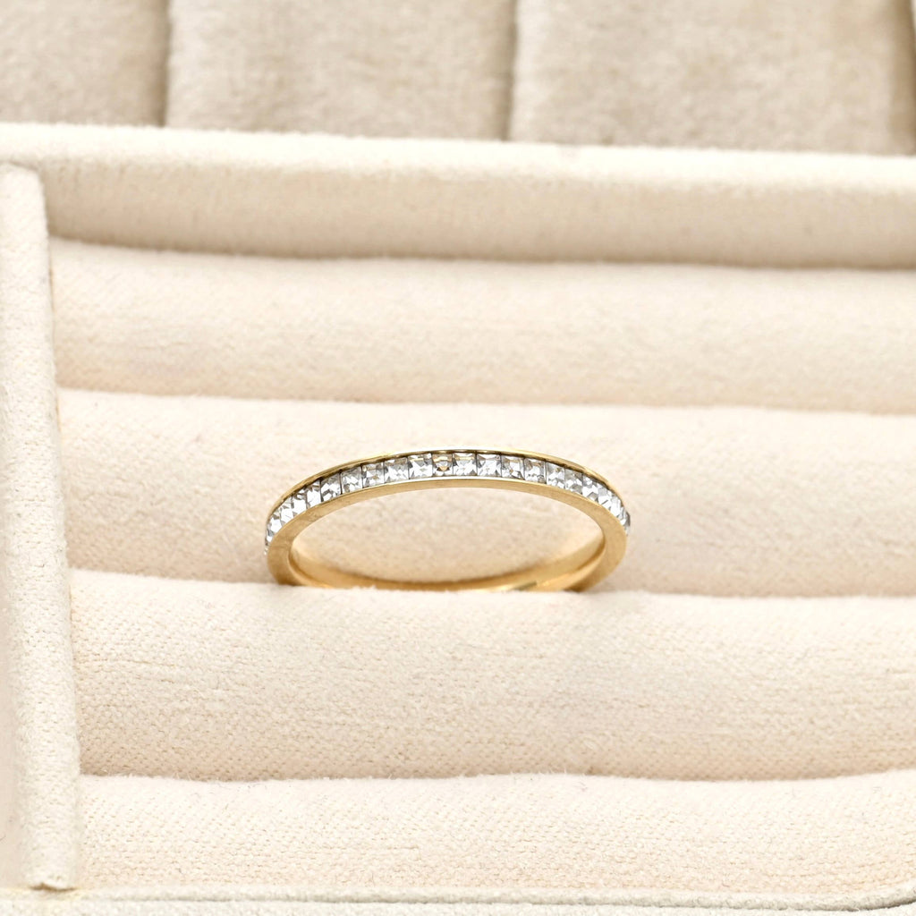 Blueyejewelry - Slim Eternity Ring - Thin Channel-set Ring - Gold CZ Ring