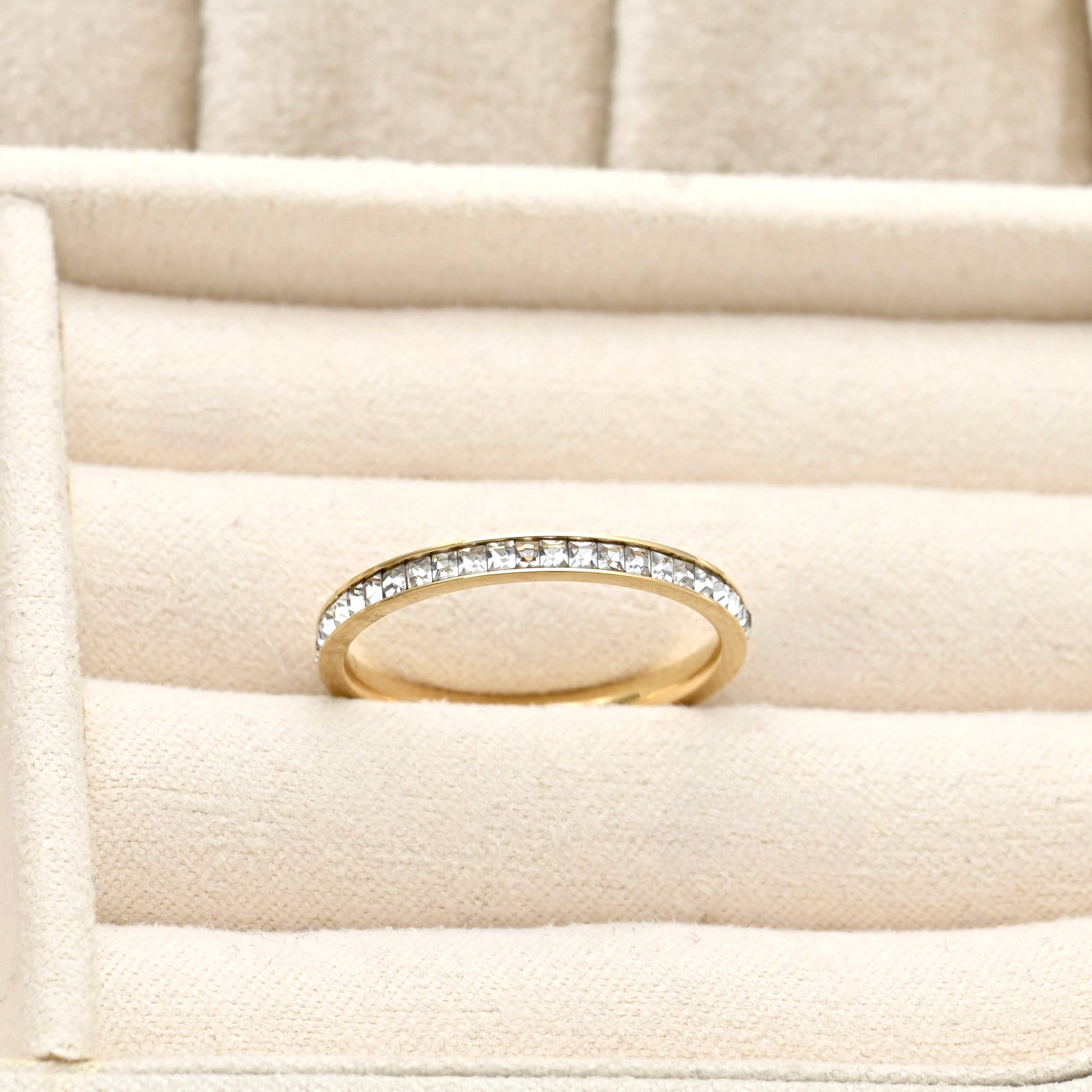 Blueyejewelry - Slim Eternity Ring - Thin Channel-set Ring - Gold CZ Ring