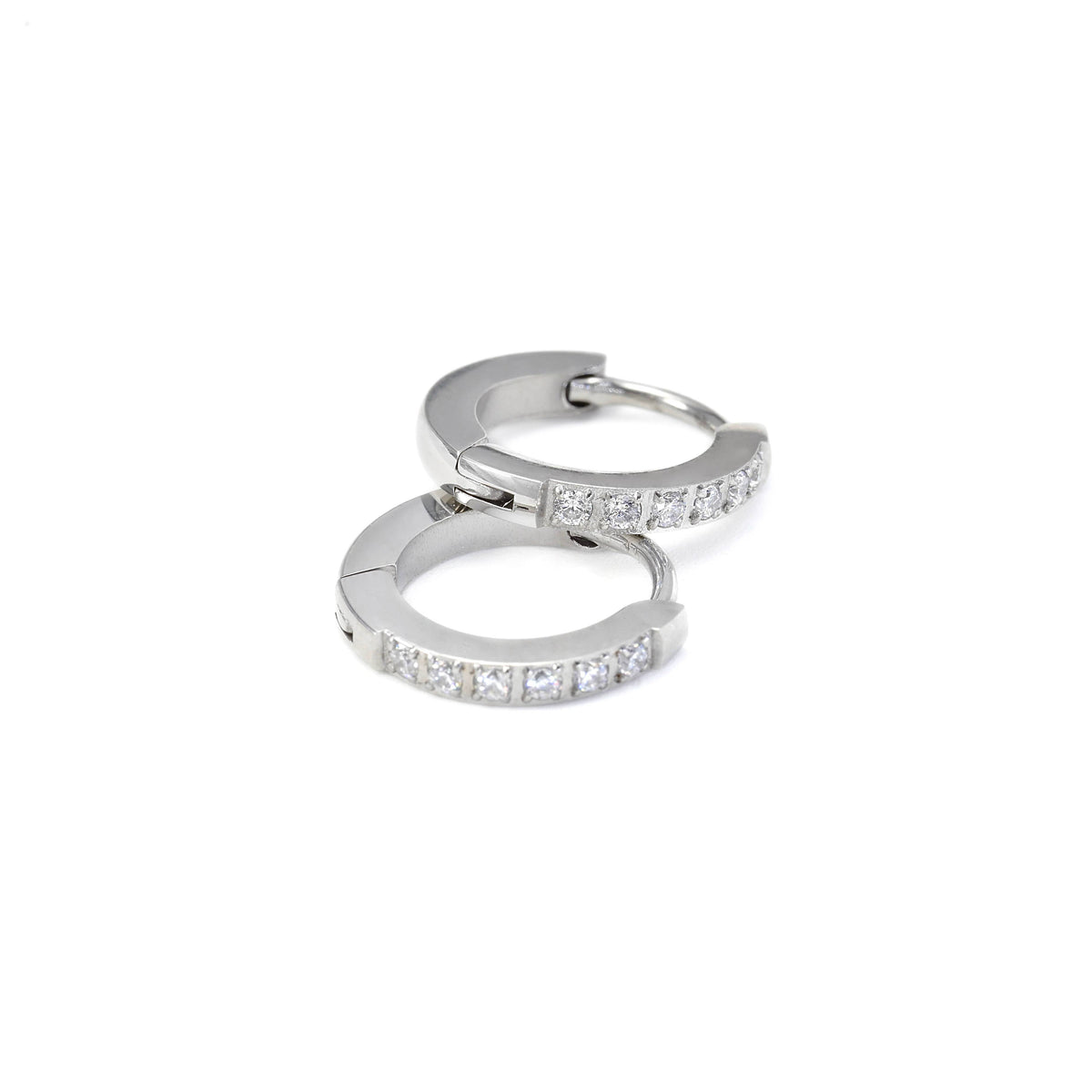 Blueyejewelry - Flat Pave CZ Huggie Hoop Earrings - 15mm - Stainless Steel