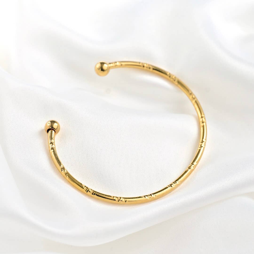 Etched Orb Cuff - Etched Lines Cuff Bracelet - Slim Cuff