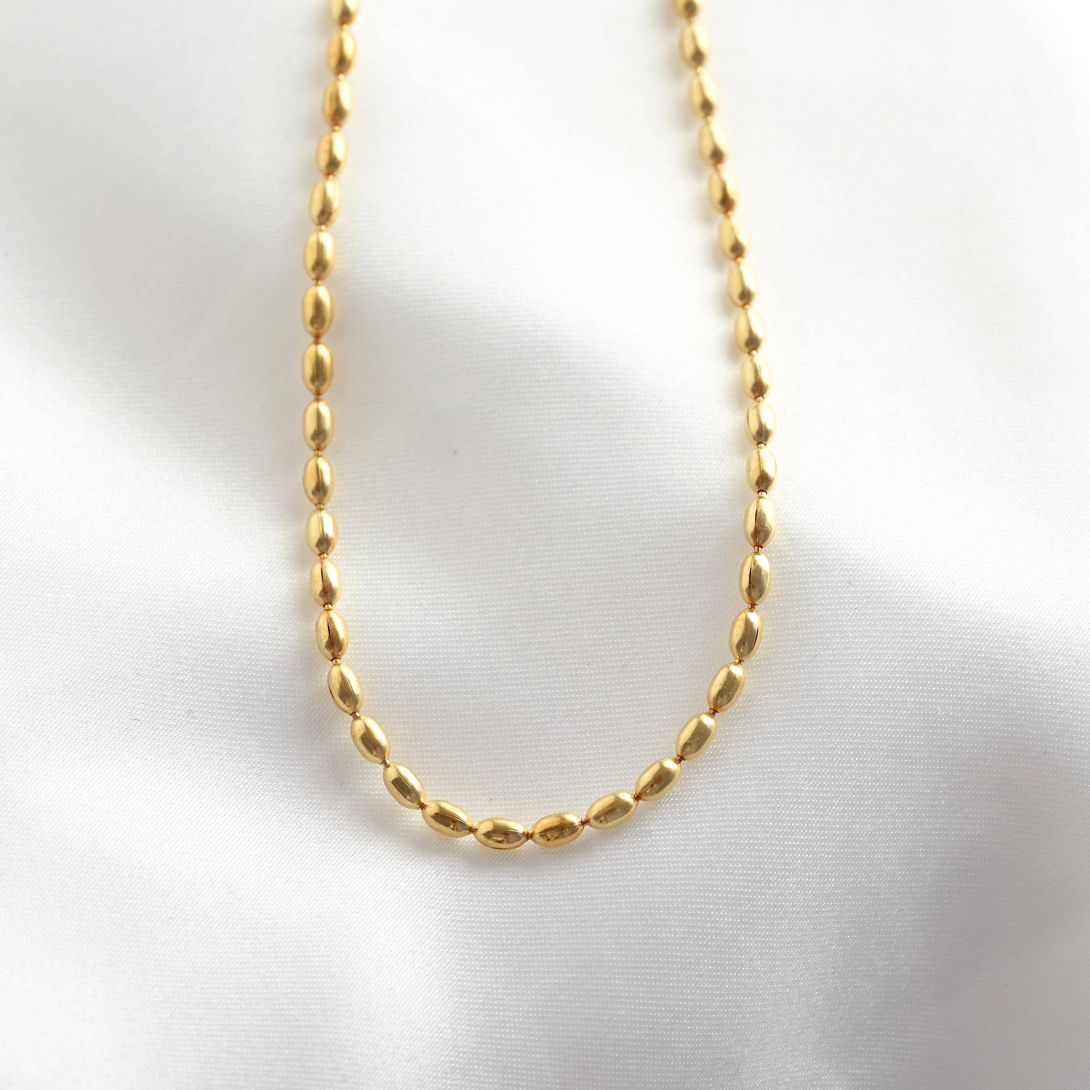 Blueyejewelry - Oval Beaded Chain Necklace - Dainty Gold Layering Necklace