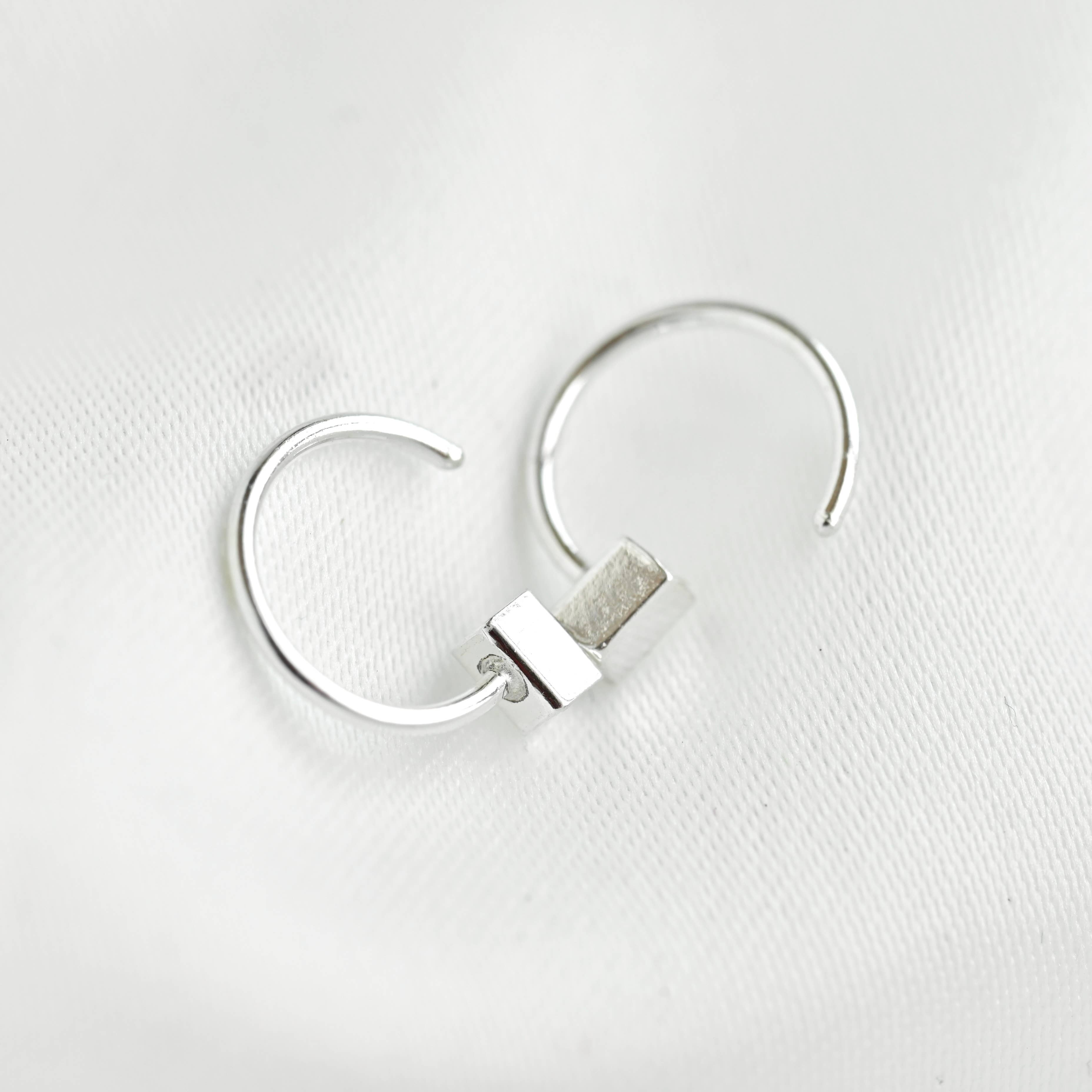 Silver Rectangle Hoops - 925 Silver Geometric Earrings