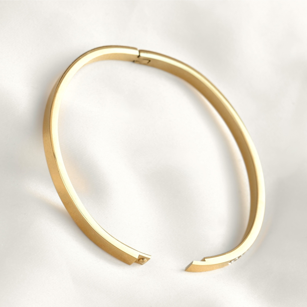 Blueyejewelry - Channel Set Hinged Bangle - Gold CZ Bangle - Cuff Bracelet