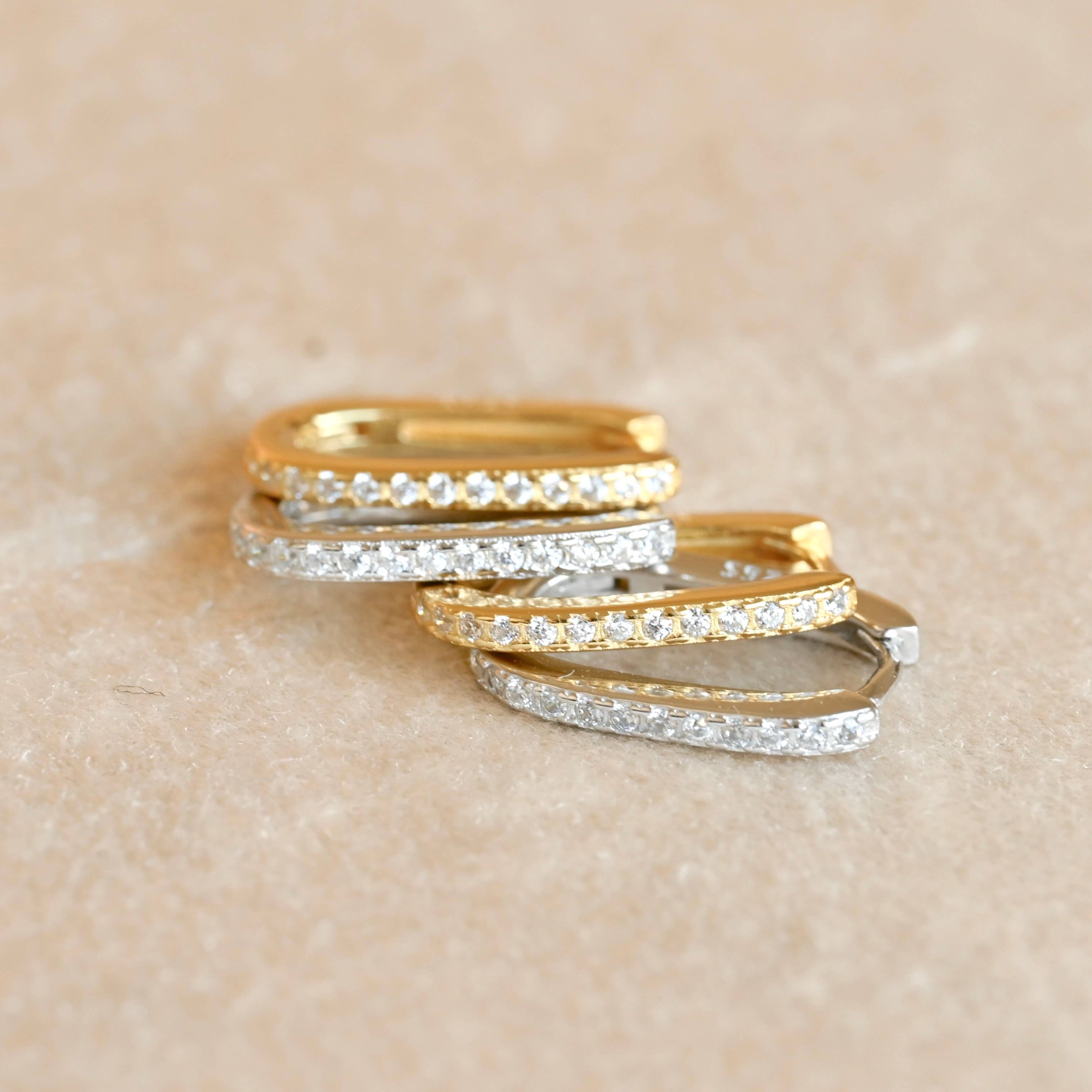 Diamond U Hoops - 925 Silver Pavé Link Hoop Earrings