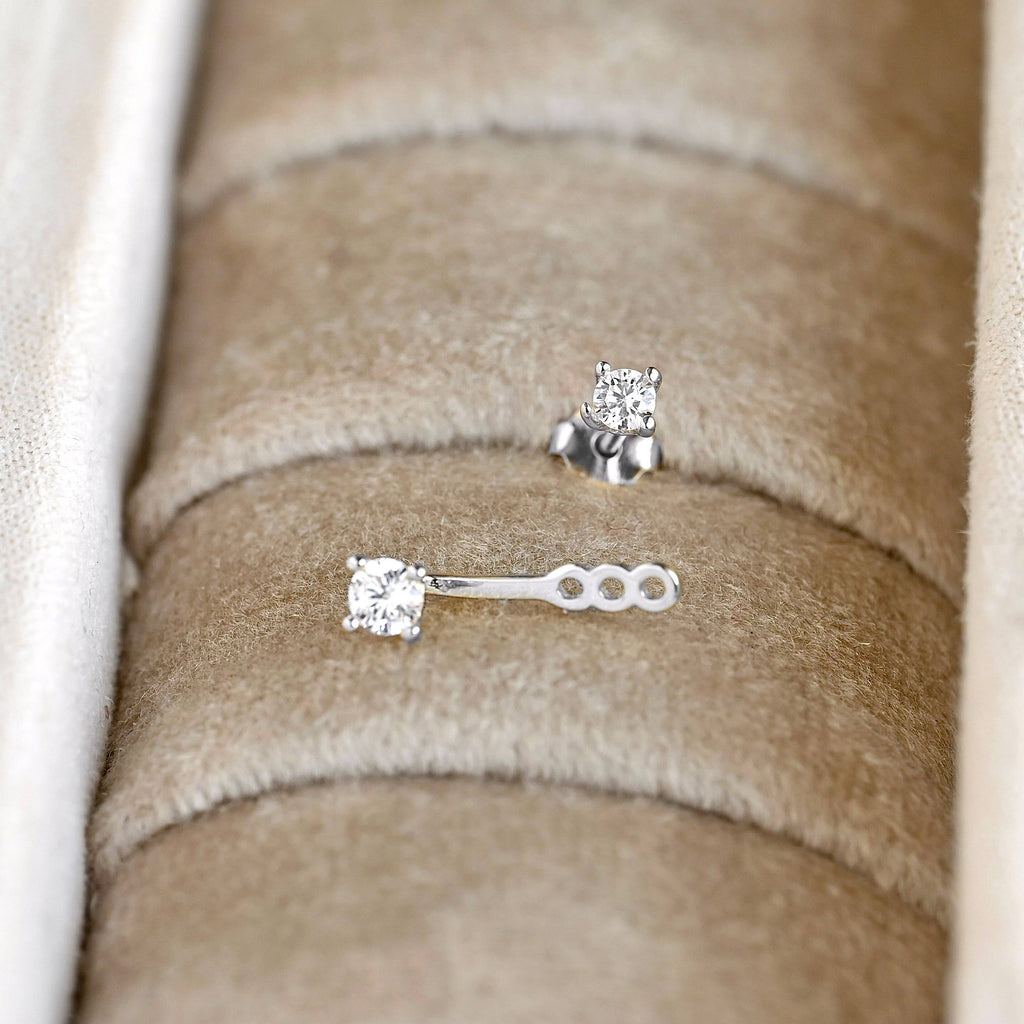 Blueyejewelry - Sterling Silver Front Back Circle Ear Jacket - CZ Earrings