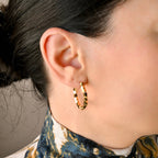 Blueyejewelry - Medium Gold Cube Bead Hoop Earrings- Stainless Steel