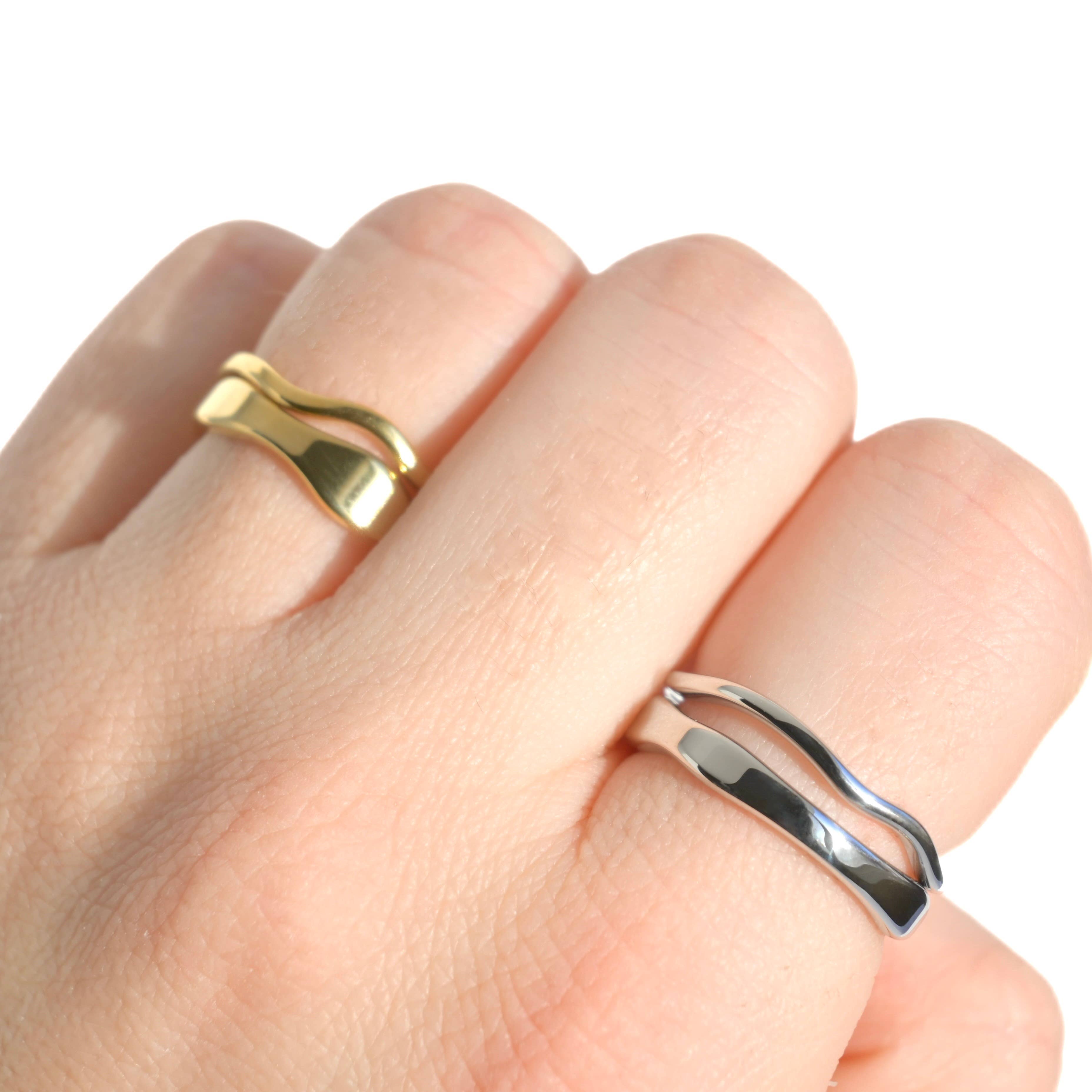 Tarnish-proof Gold Ring Set - 18k Gold Wave Rings