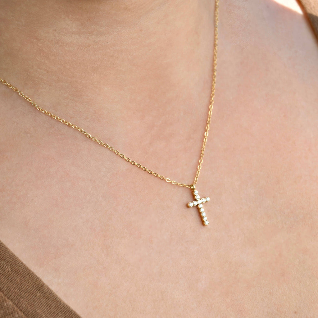 Blueyejewelry - Dainty CZ Cross Necklace - Stainless Steel