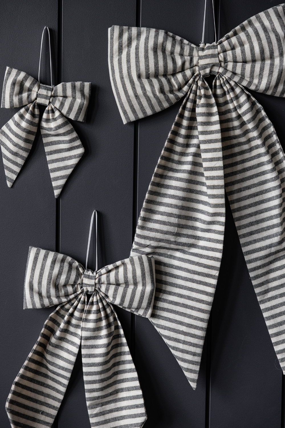 Bow Striped Charcoal Black Fabric