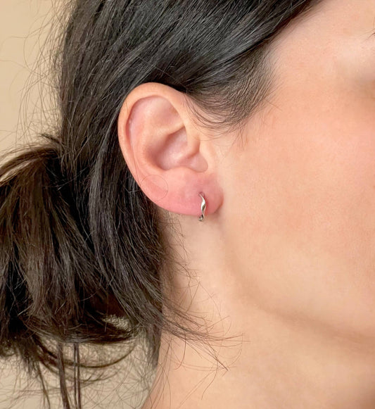 Silver Twisted Hoops - 925 Silver Twisted Huggie Earrings