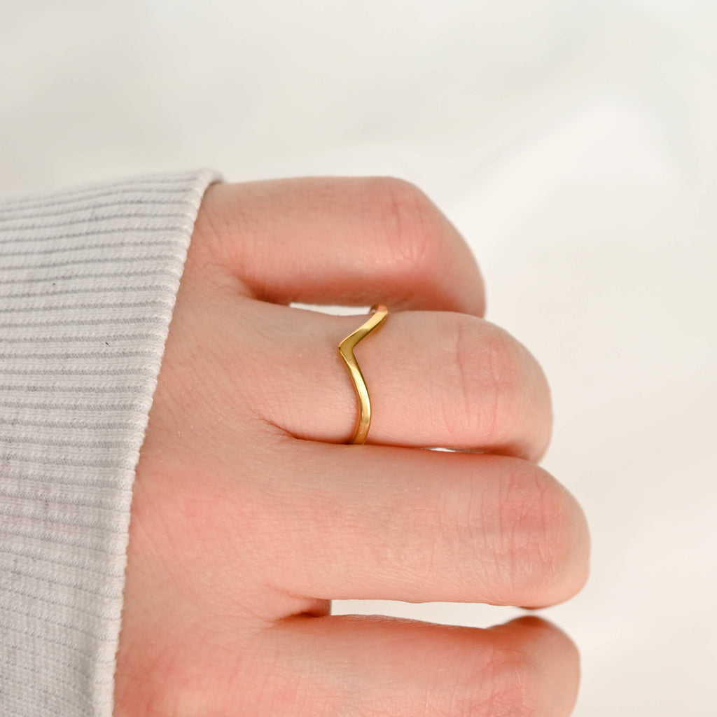 Wishbone Stacker Rings - Plain and Pave Dimond V Ring Set