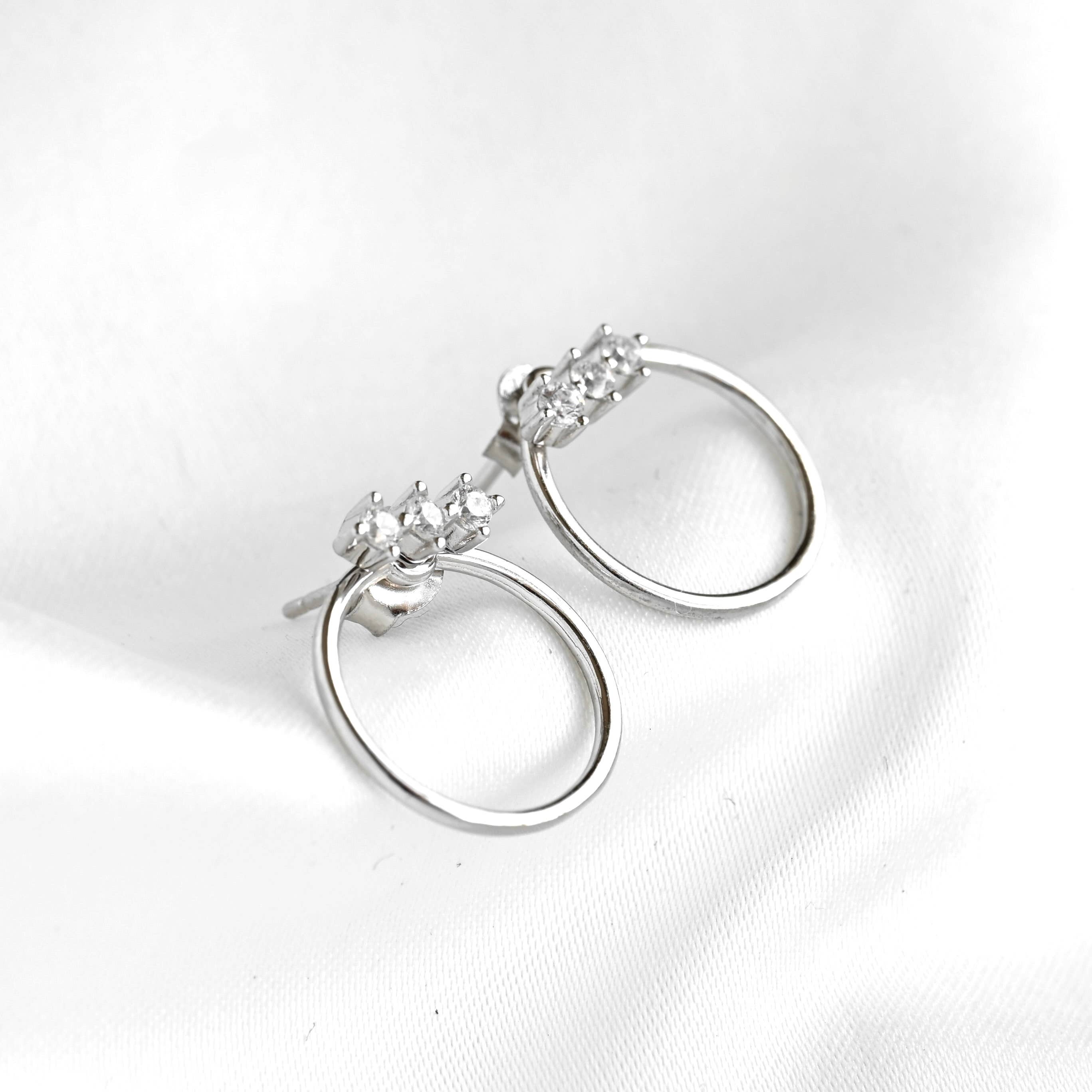 Blueyejewlry - Sterling Silver Front Back Circle Ear Jacket - CZ Earrings