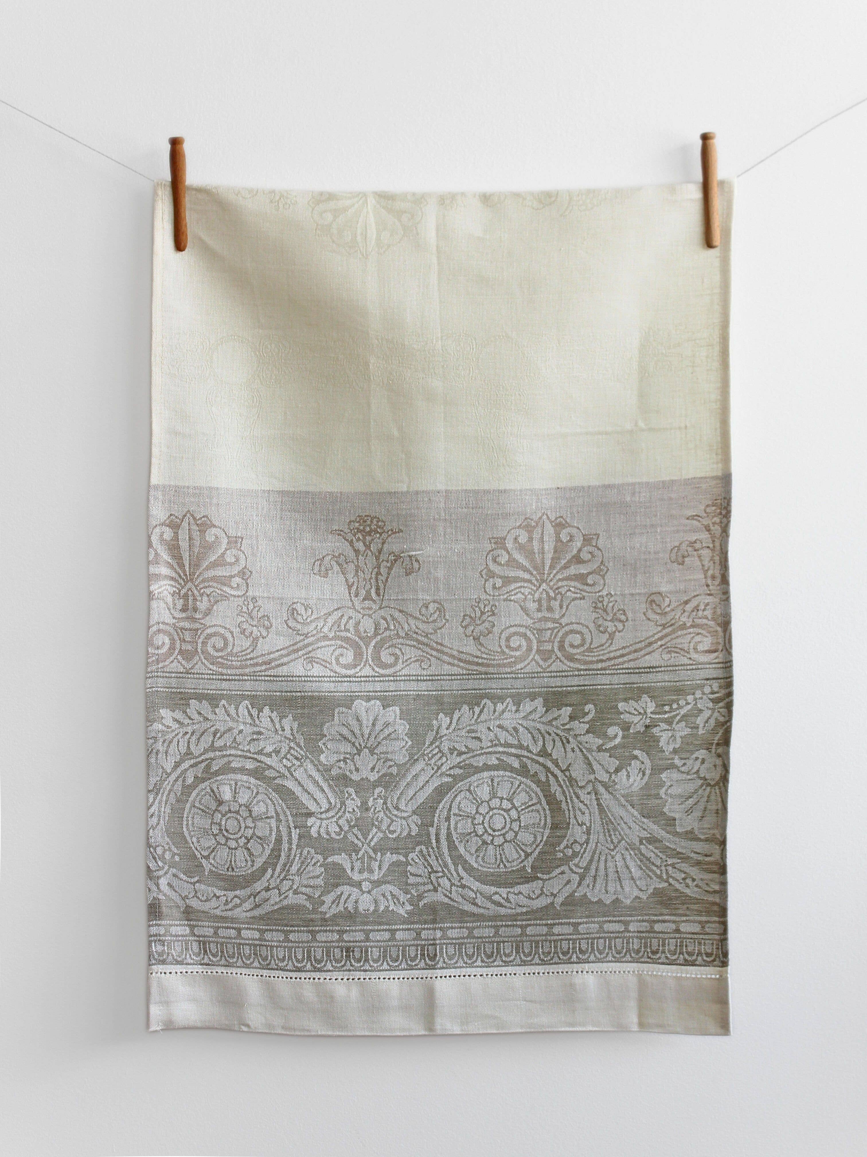 Brigitte Tea Towel, Cream/Putty with Border Design