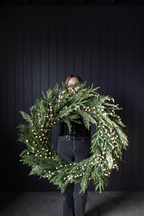 White Plum Berry Norfolk Cypress Real Touch Wreath - 34"