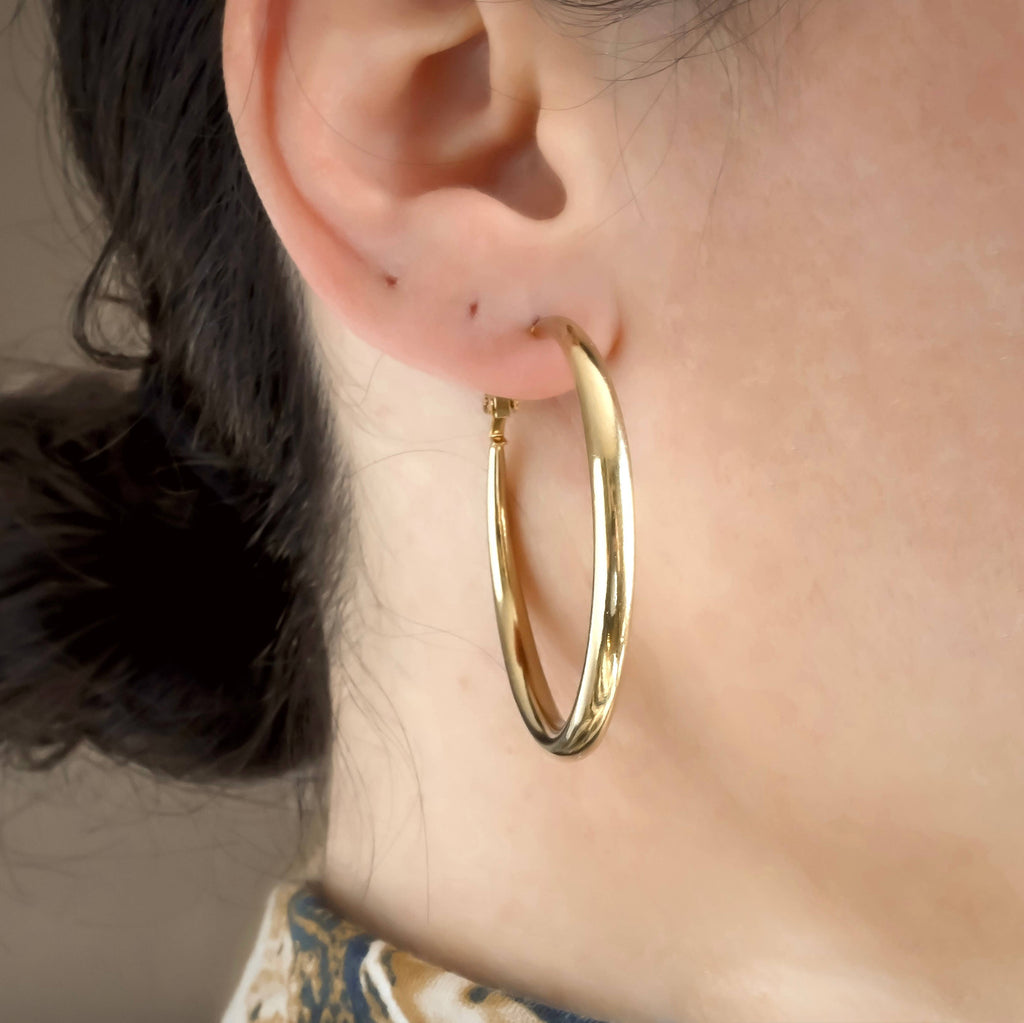Blueyejewelry - Thick Gold Tapered Hoop Earrings - 47mm - Stainless Steel