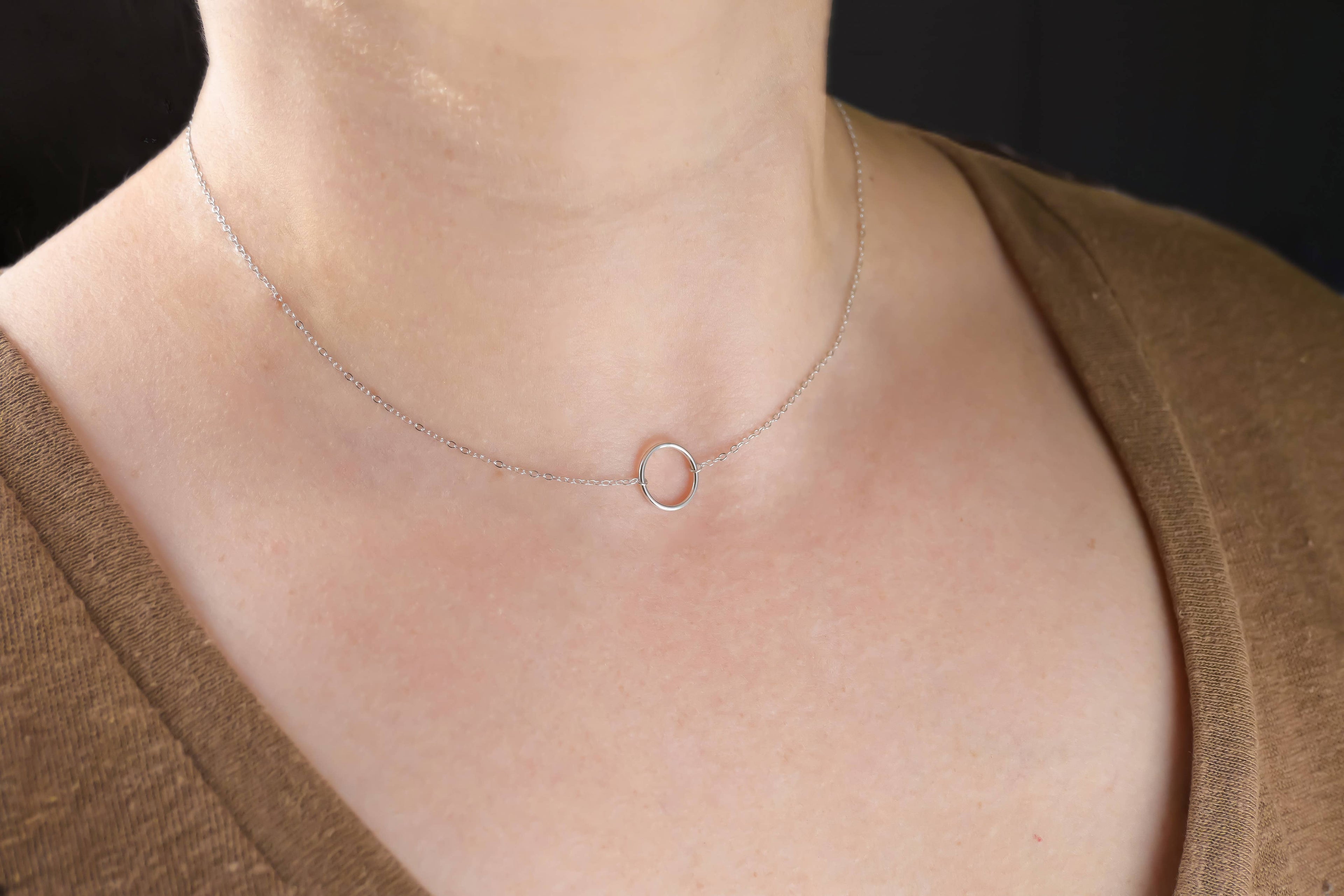 Sterling Silver Circle Link Necklace - Gold Circle Necklace