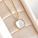 Square Mother of Pearl Necklace - Gold Square Shell Pendant