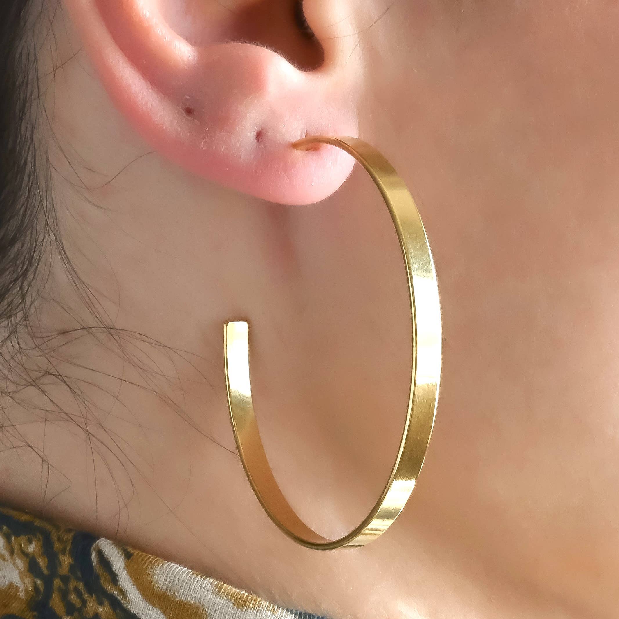 Lightweight Oversized Hoops - 55 mm Large Flat Hoop Earrings