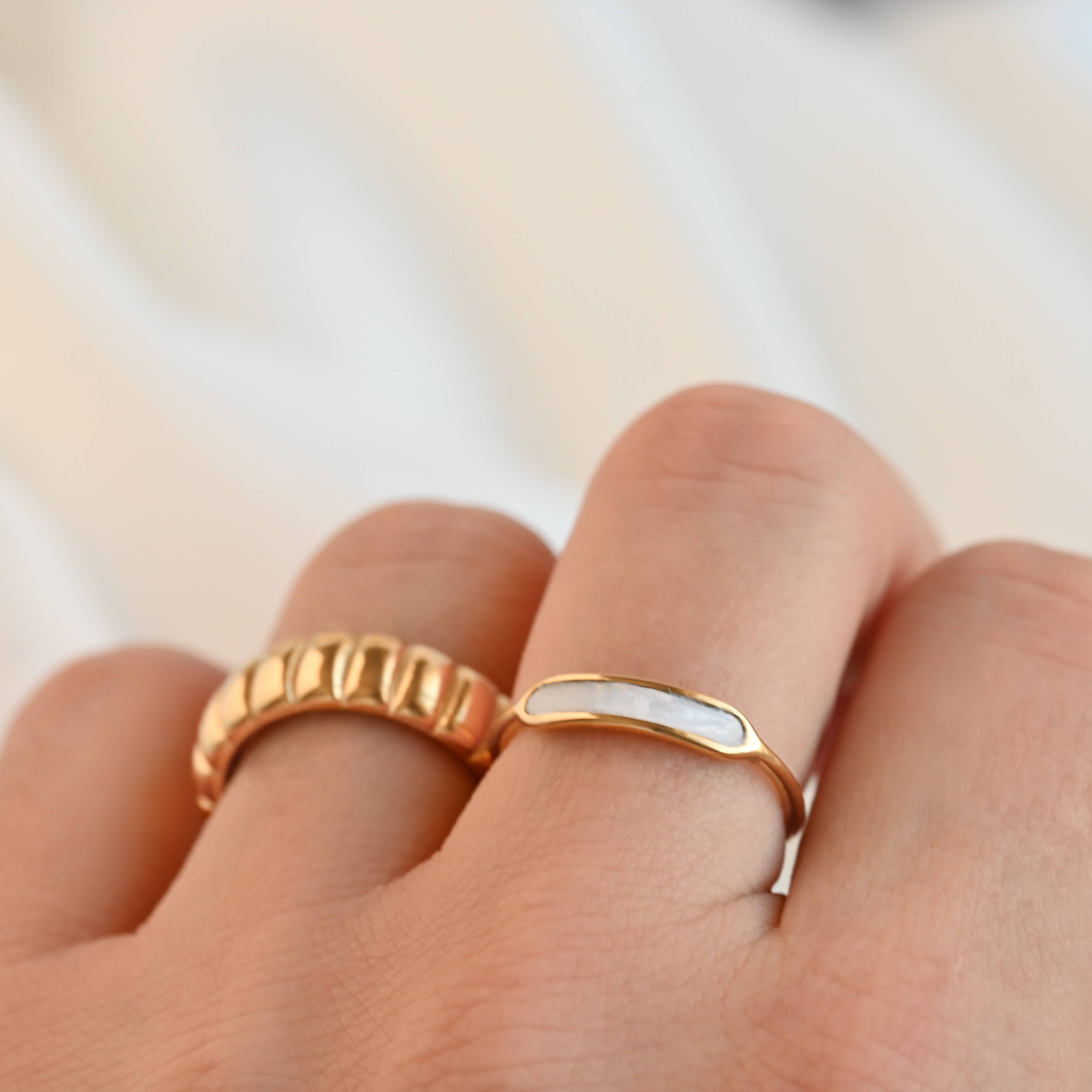 Dainty Mother of Pearl Ring - Slim Pearl Stacker Ring